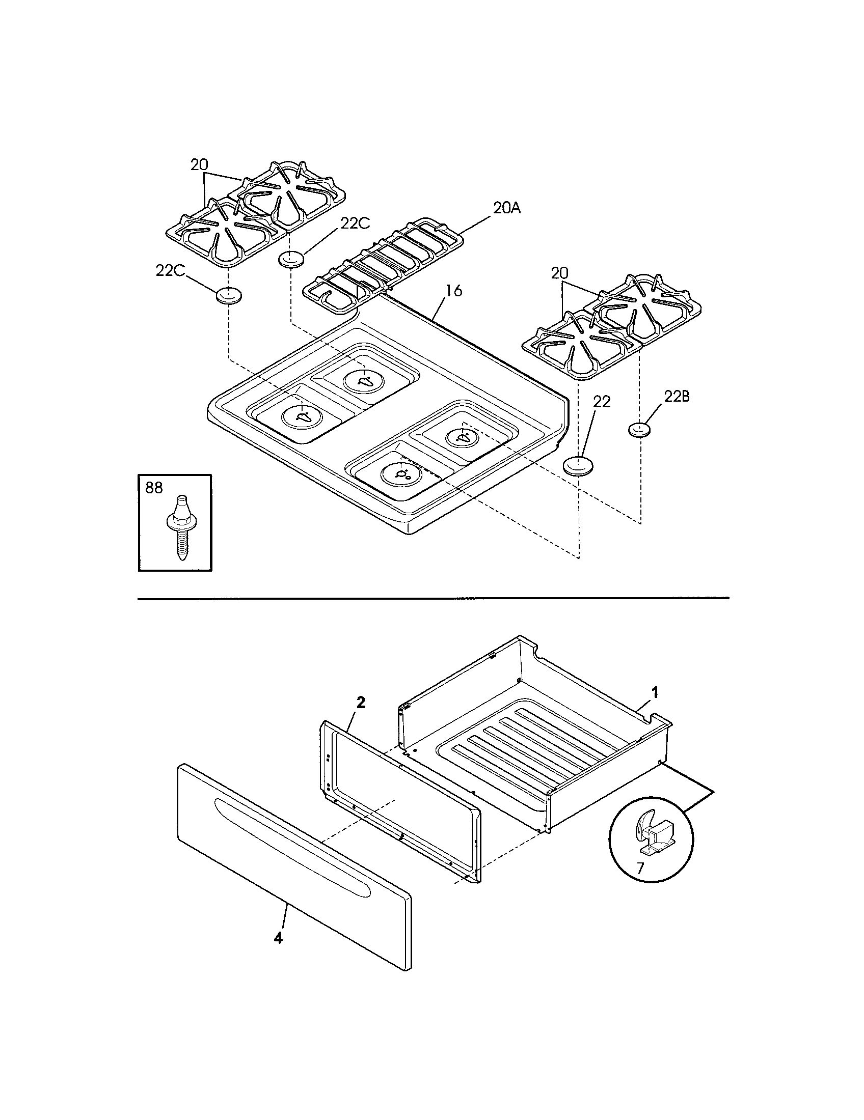 Frigidaire FGFB68CQB top/drawer diagram