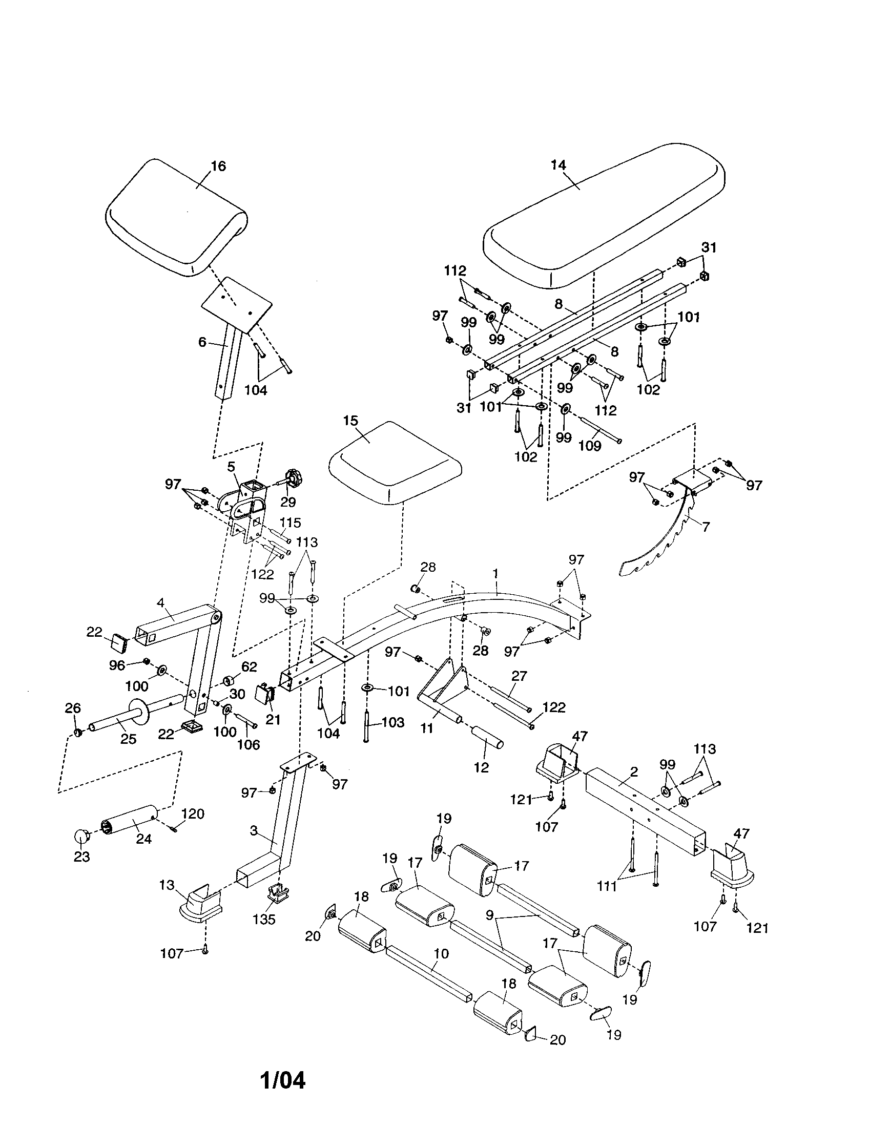 Proform 831153320 seat/curl pad/back rest diagram