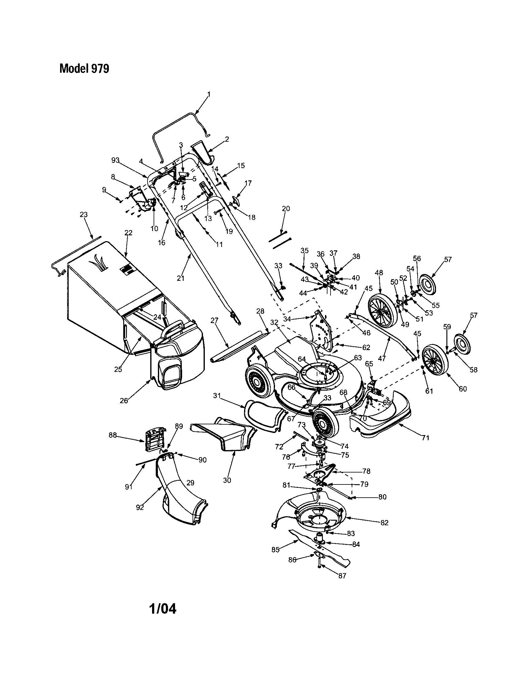 MTD 12A-979L062 housing/handle/bag/wheels diagram