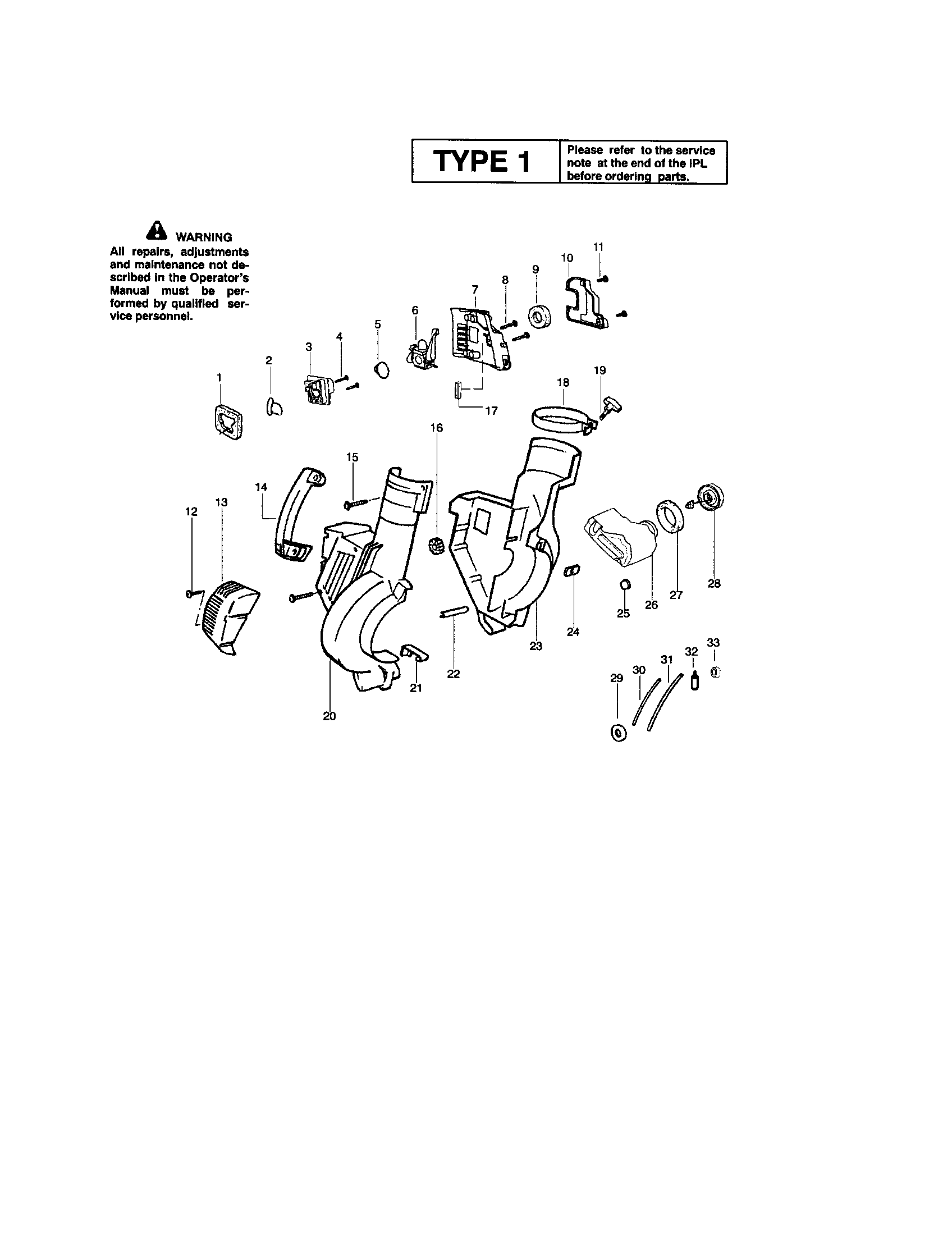 Weed Eater BV200 TYPE 1 housing/handle/fuel tank diagram