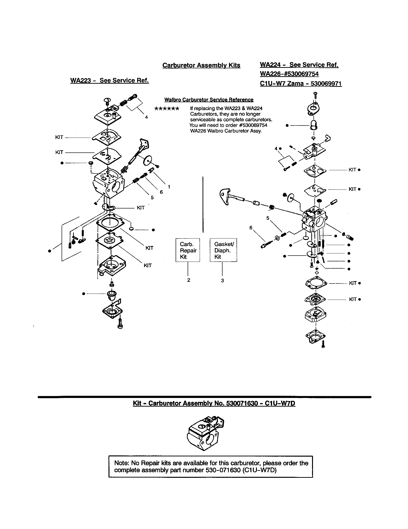Weed Eater FEATHERLITE TYPE 4 carburetor assembly kits diagram