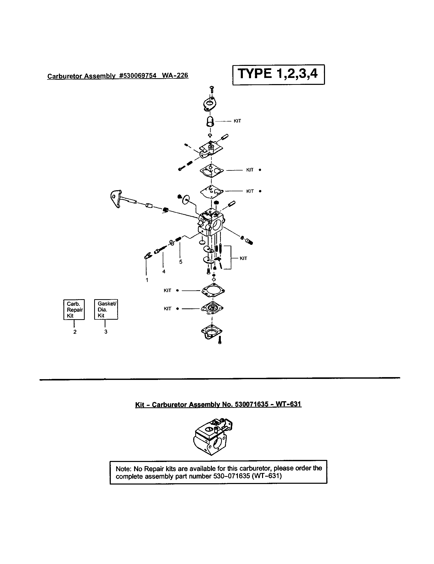 Weed Eater FEATHERLITE SST 25HO-TYPE 3 carburetor-#530069754(wa-226) diagram