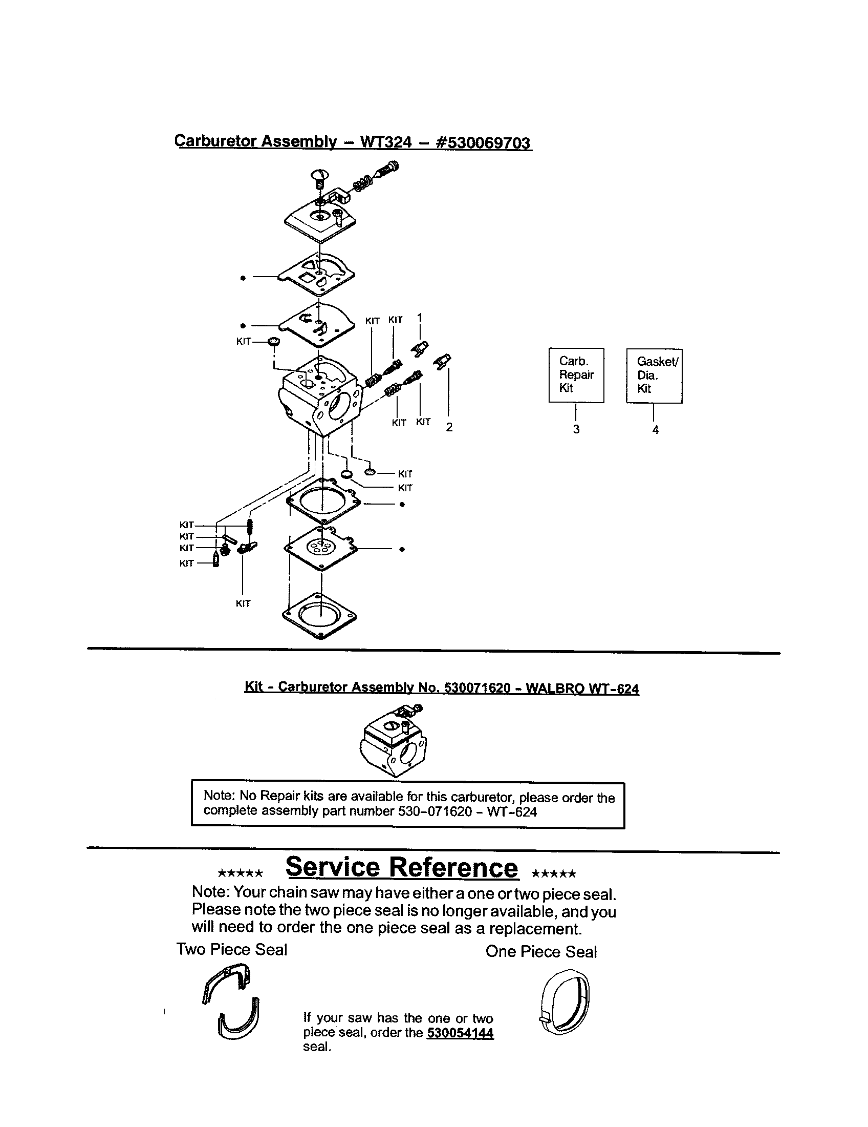Poulan 2075OC TYPE 3 carburetor's/service reference note diagram