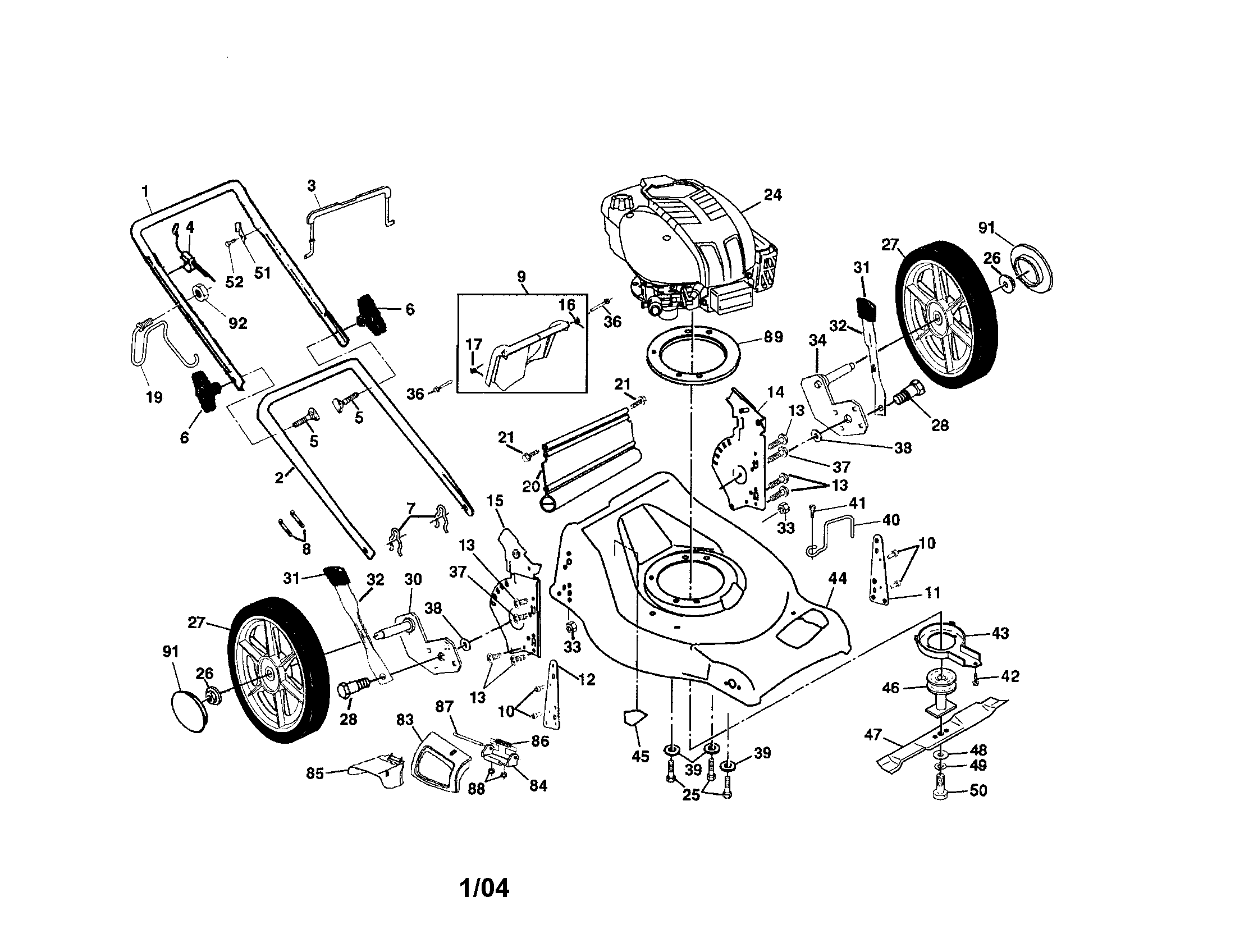Craftsman 917377240 engine/housing/handle/blade diagram