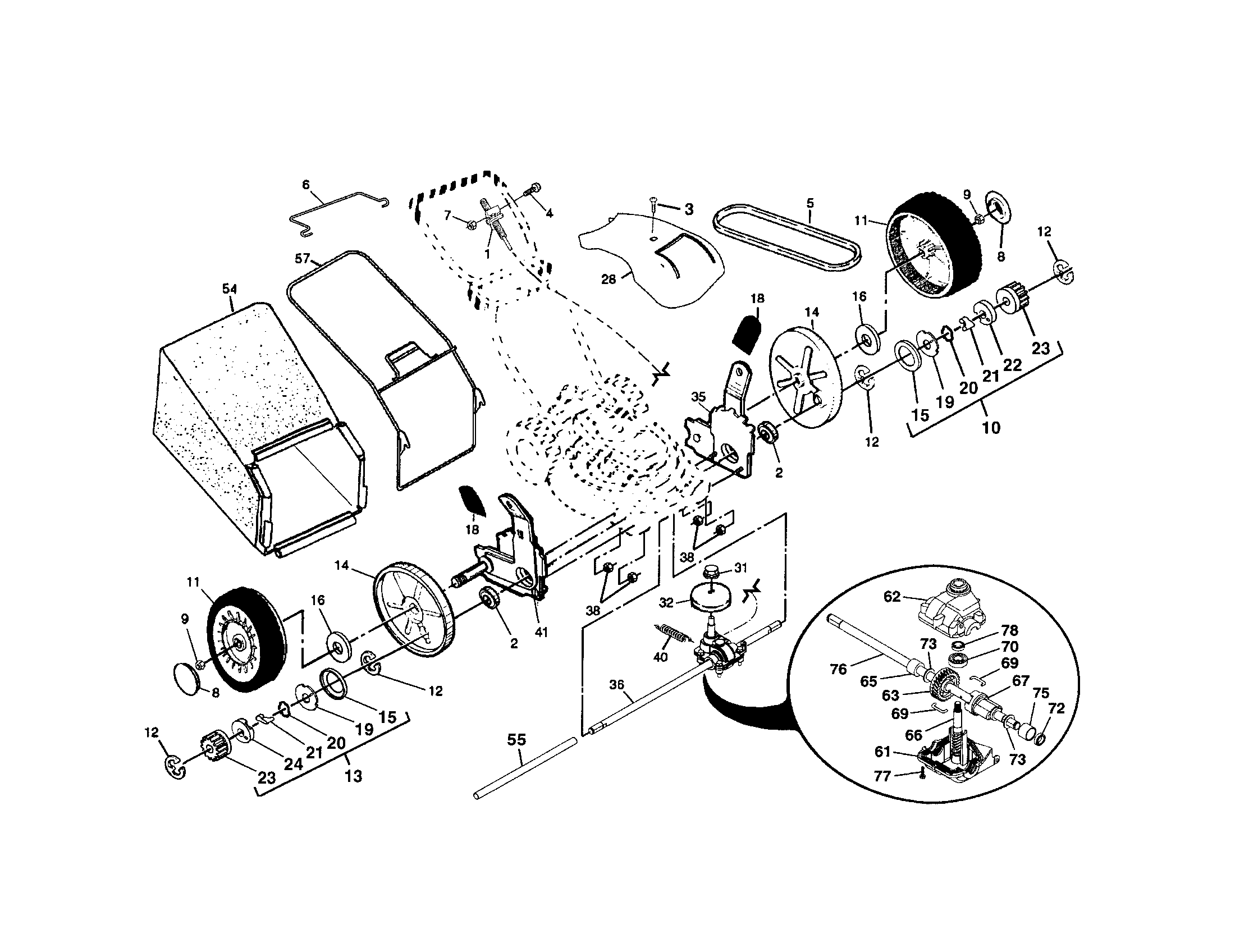 Craftsman 917377240 wheels/tires/bag/belt diagram