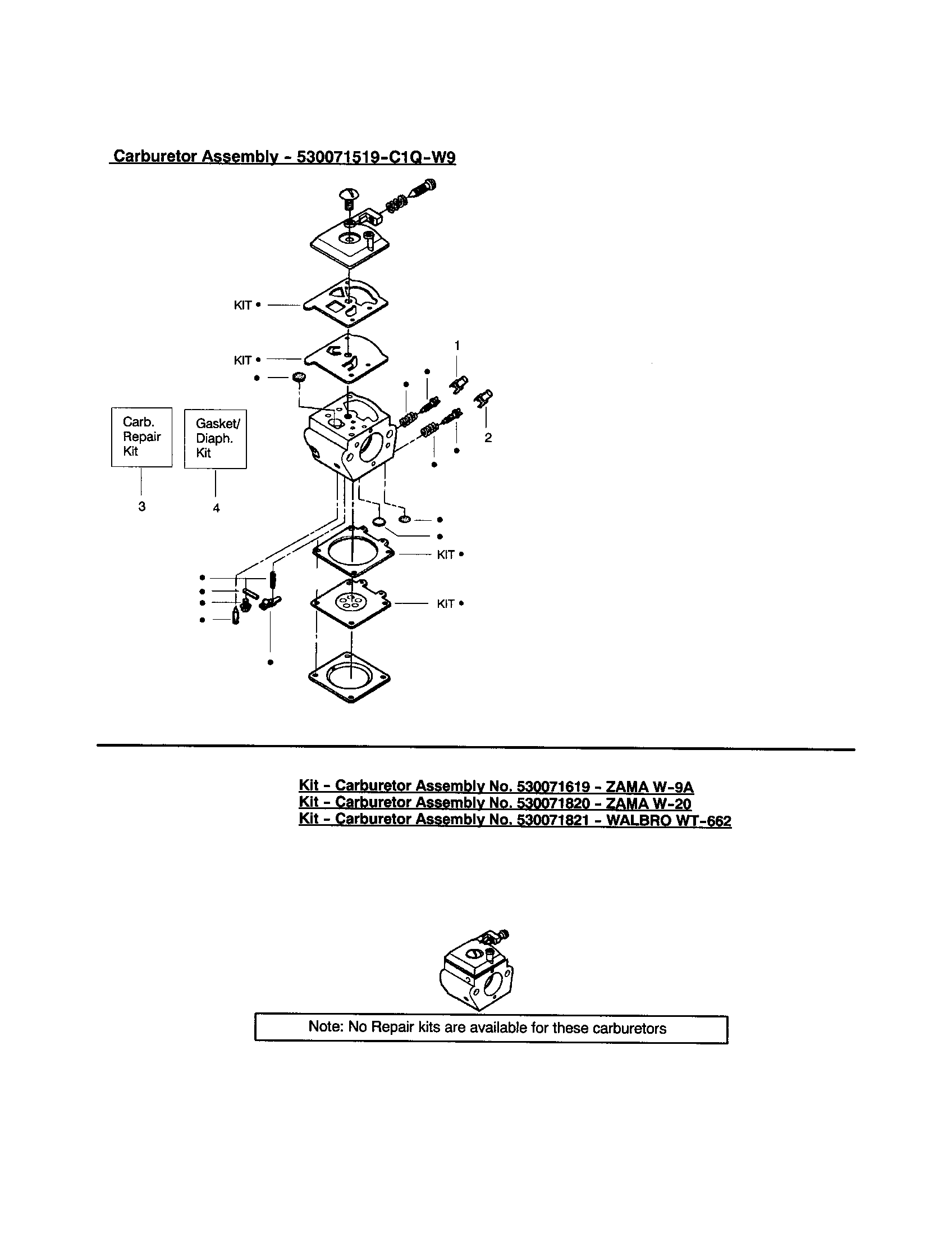 Poulan 221LE TYPE 1 carburetors diagram