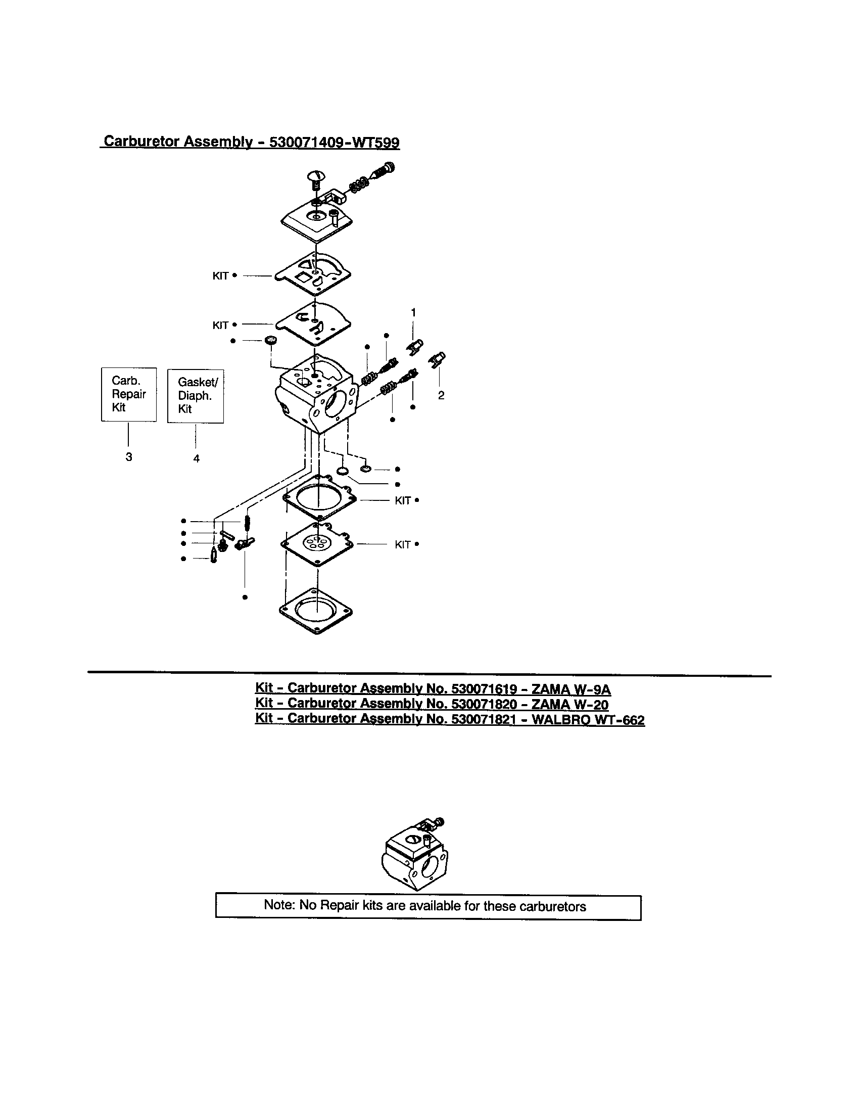 Poulan 260 LE TYPE 1 carburetors diagram