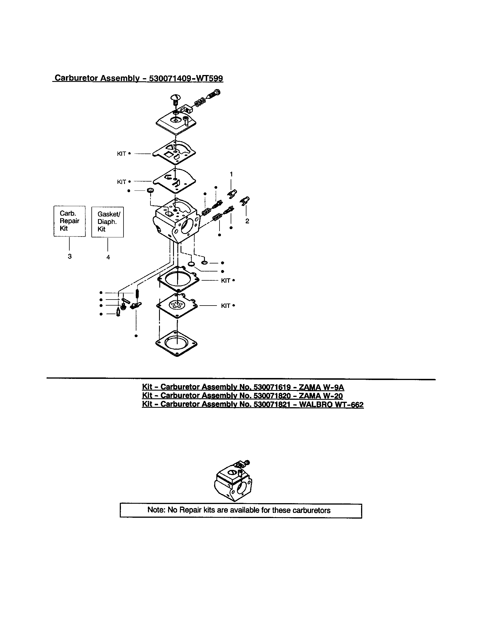 Poulan 260 LE TYPE 2 carburetors diagram
