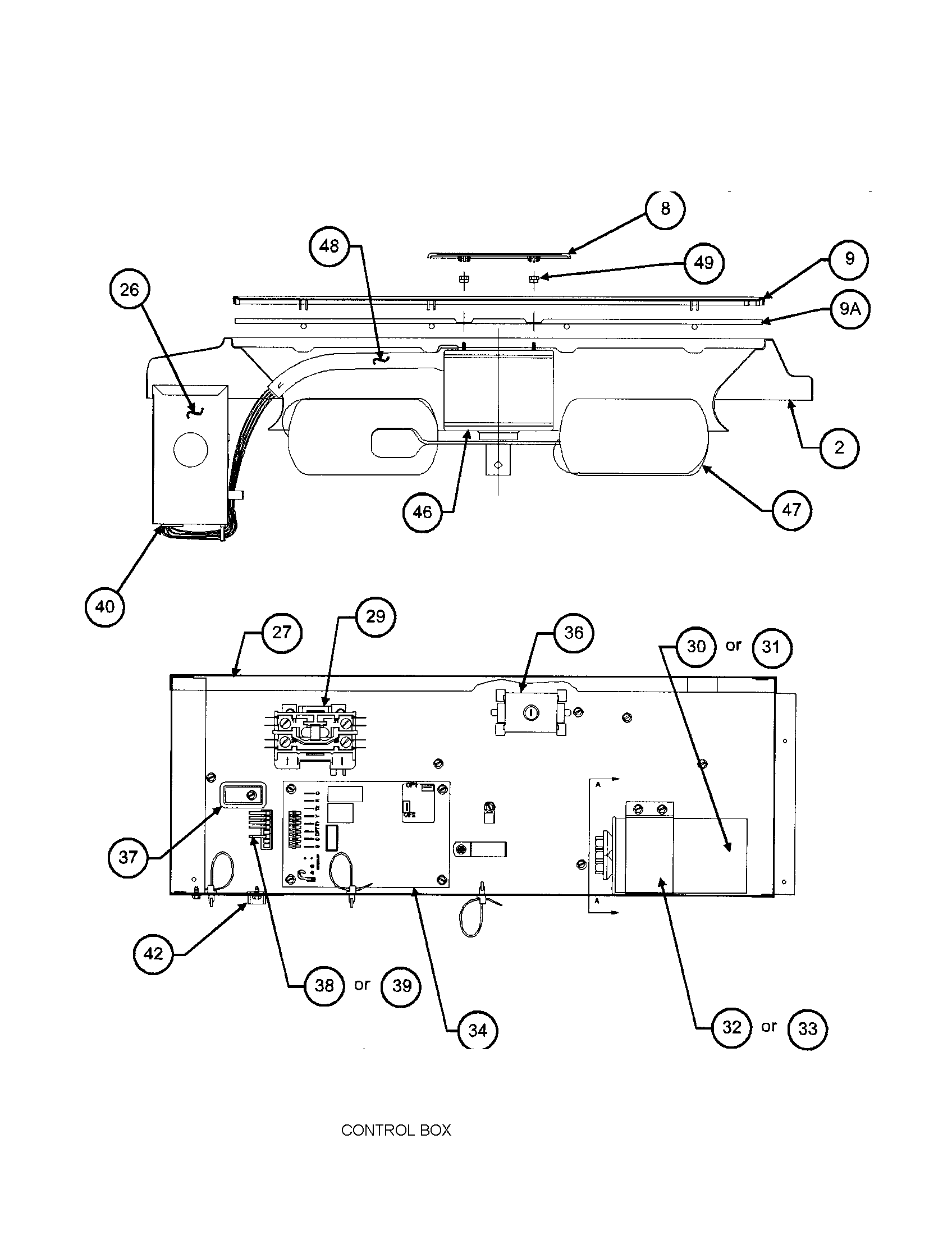 Carrier 38YRA036 SERIES330 control box/motor/fan blade diagram