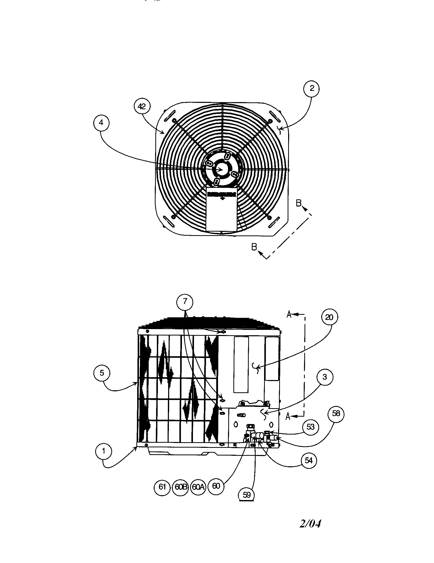 Carrier 38BYG042 SERIES300 top cover/inlet grille/fan guard diagram