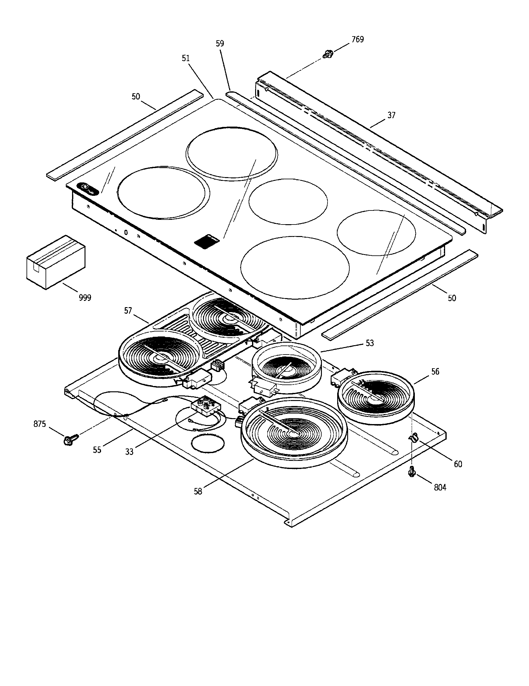 GE JS966SD1SS cooktop/burners diagram