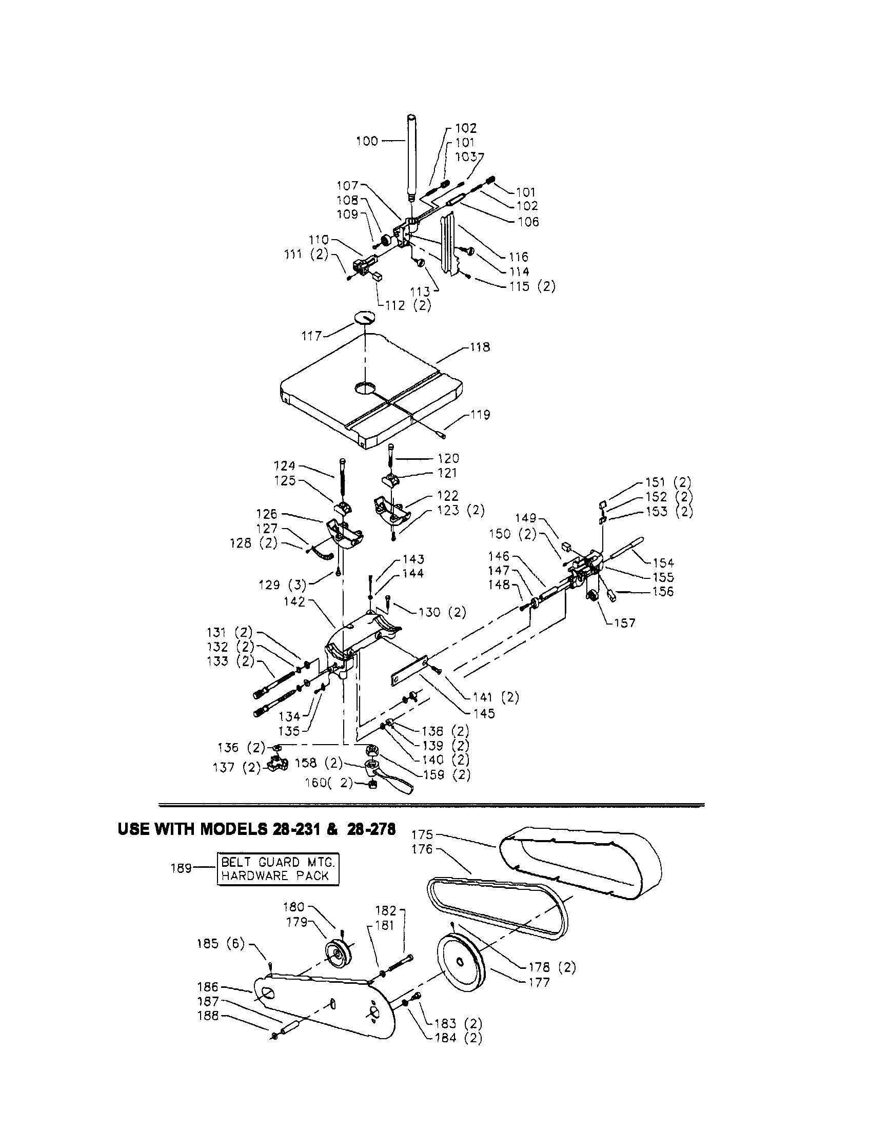 Delta 28-293 table/guide post/front belt guard diagram