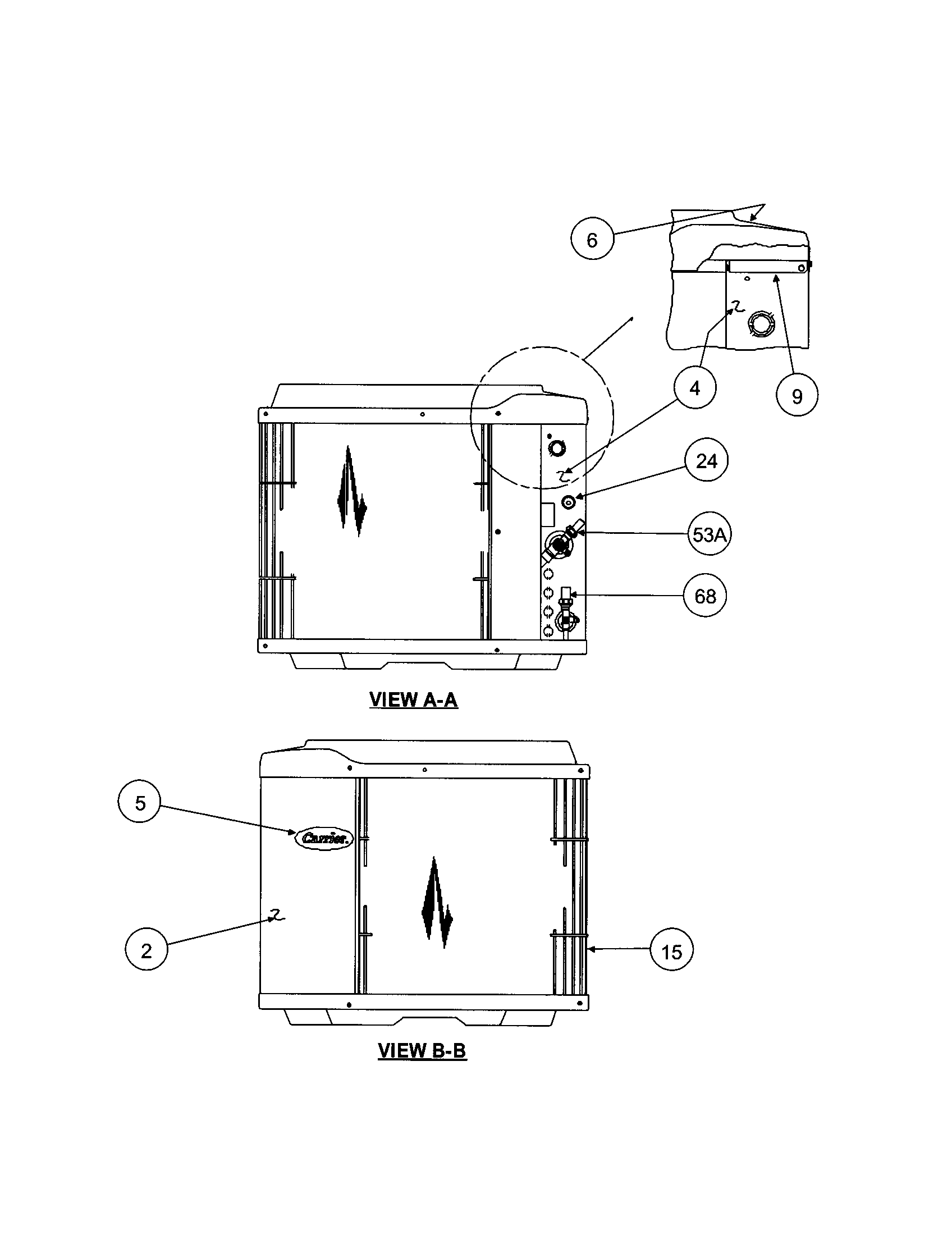 Carrier 38YXA036 SERIES330 inlet grille/service panel diagram