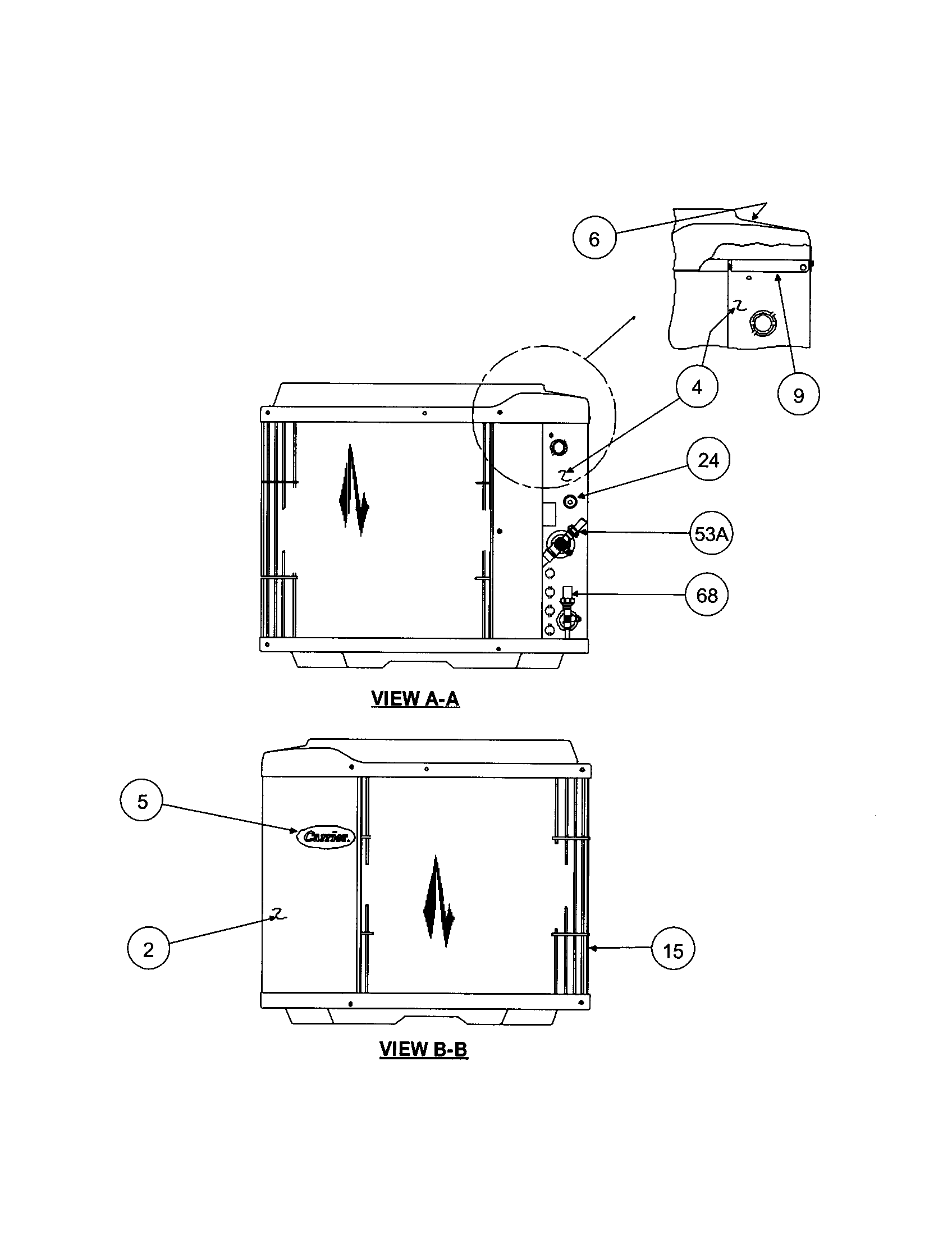Carrier 38YXA024 SERIES330 inlet grille / service panel diagram