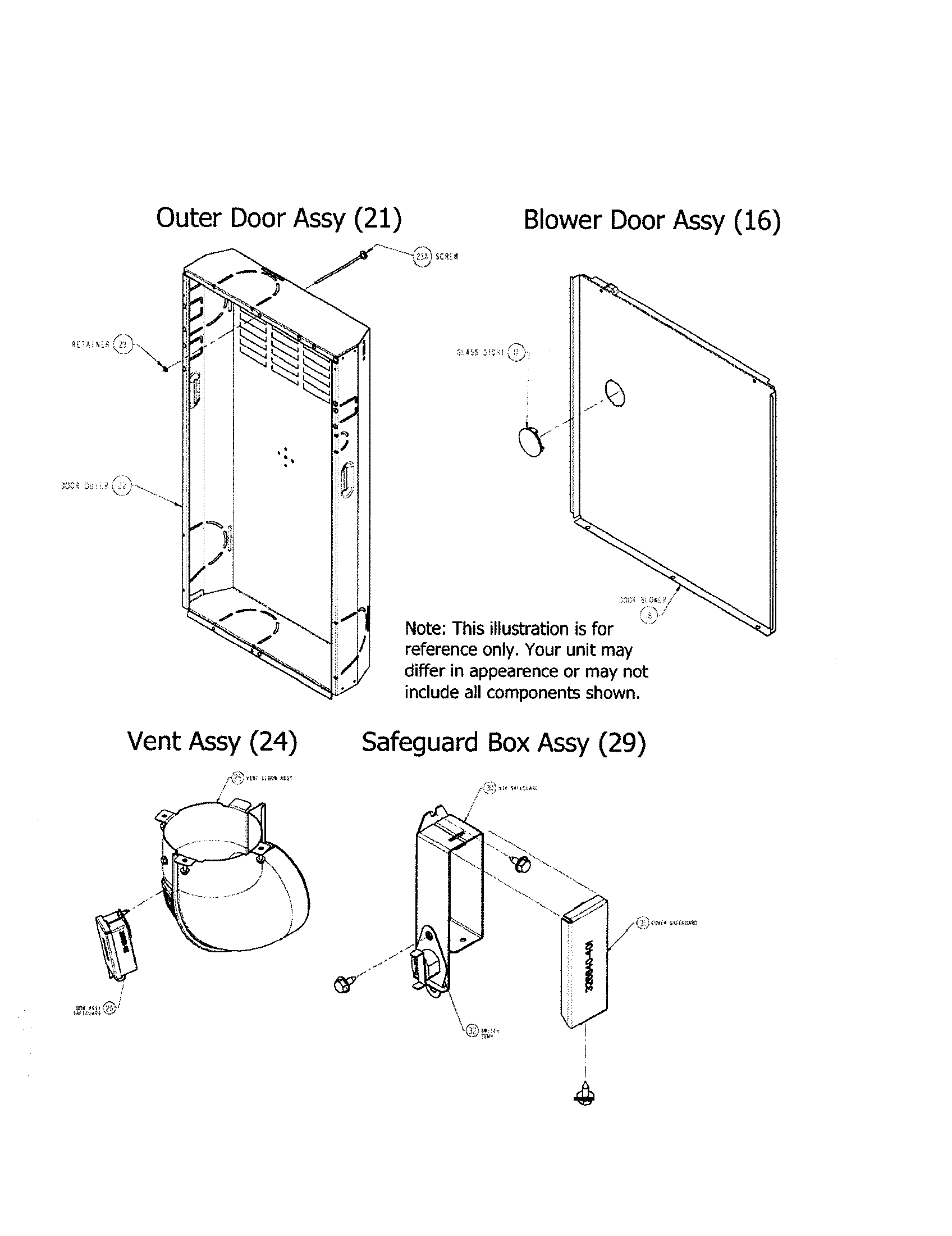 Carrier 58CVX07010012 outer door/vent/safeguard box diagram