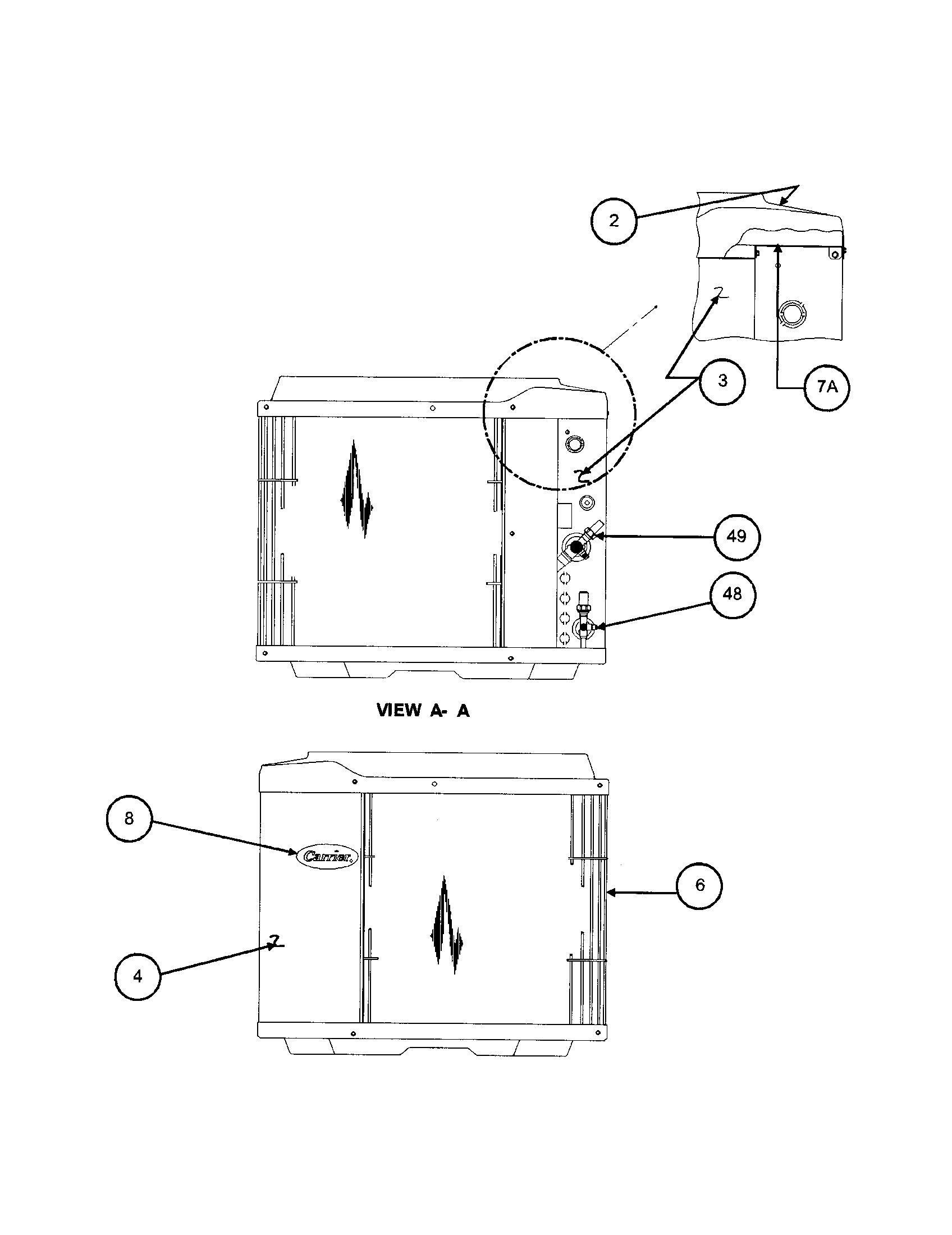 Carrier 38TSA024 SERIES330 inlet grille/service panel diagram