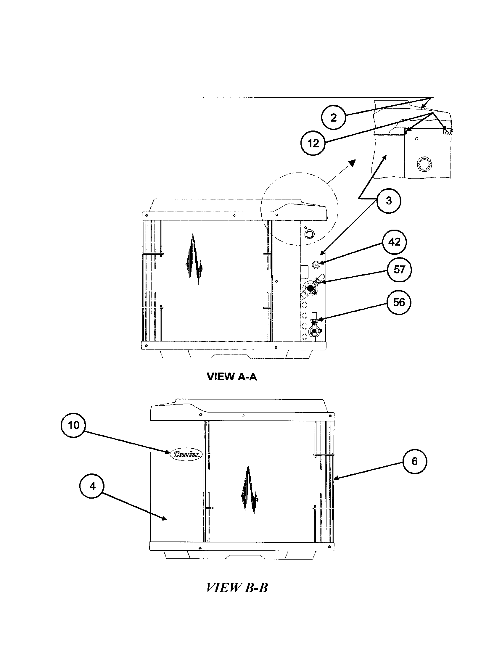 Carrier 38YRA018 SERIES340 inlet grille / service panel diagram