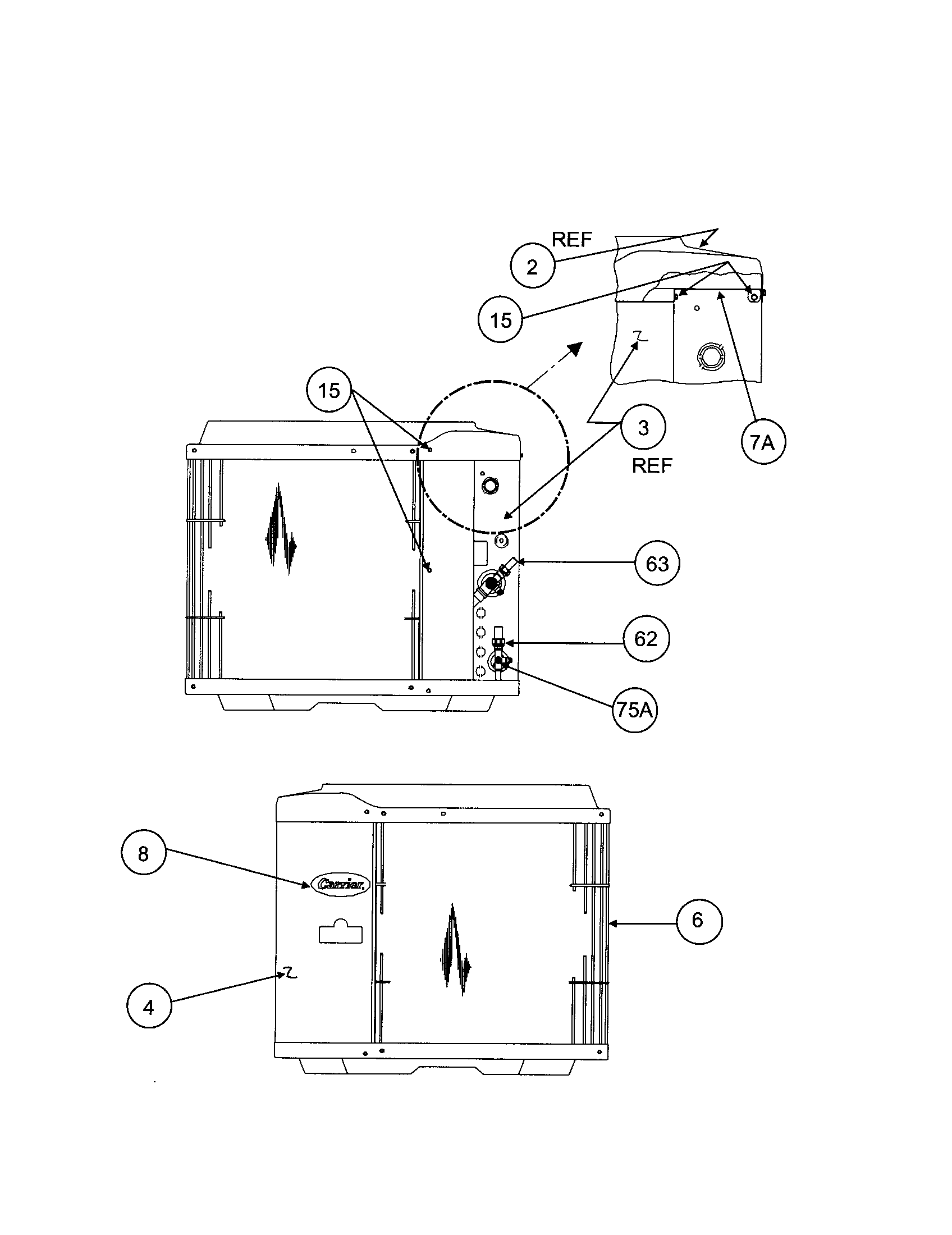 Carrier 38YDB037 SERIES310 inlet grille / service panel diagram