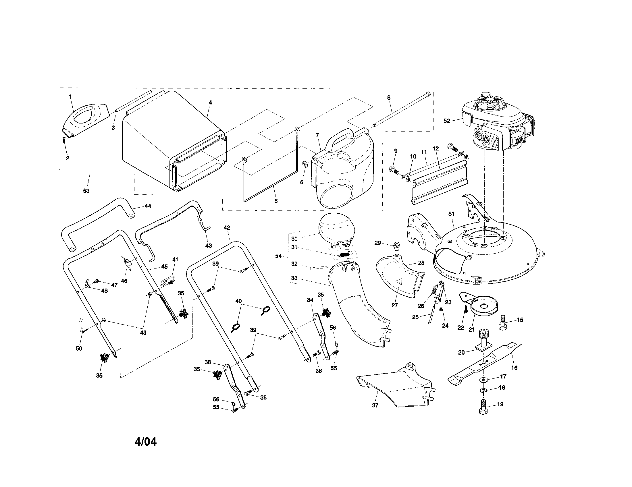 Craftsman 917374801 engine/housing/bag/handle diagram