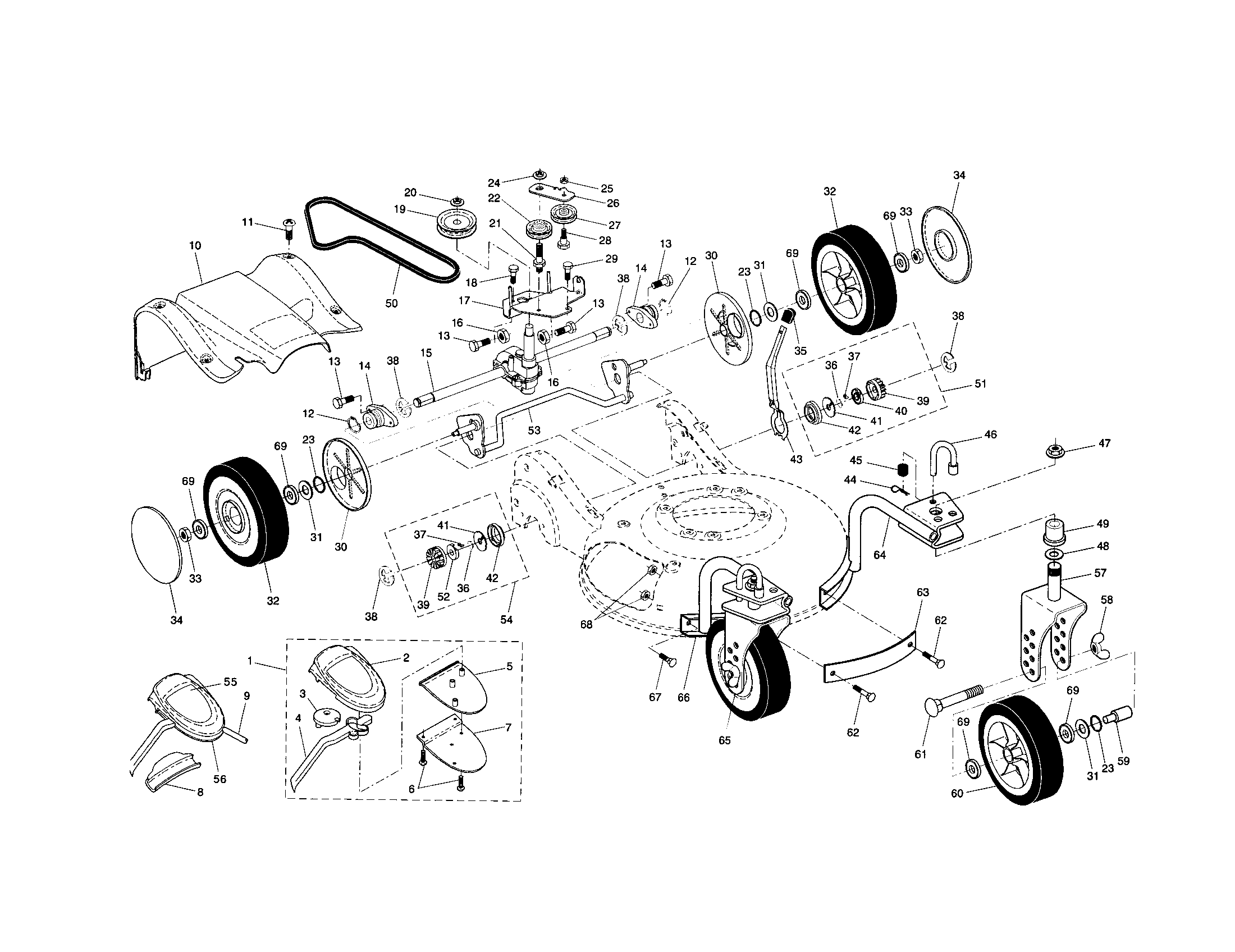 Craftsman 917374801 wheels/tires/belt/drive cover diagram