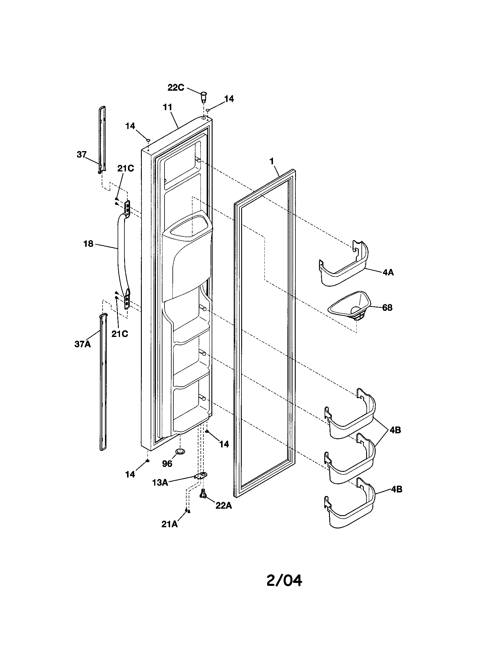 Frigidaire FRS26KR4AQ1 freezer door diagram