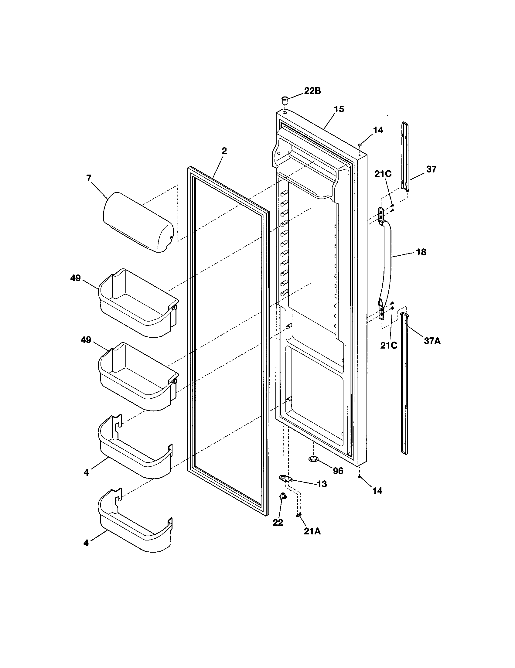 Frigidaire FRS26KR4AQ1 refrigerator door diagram