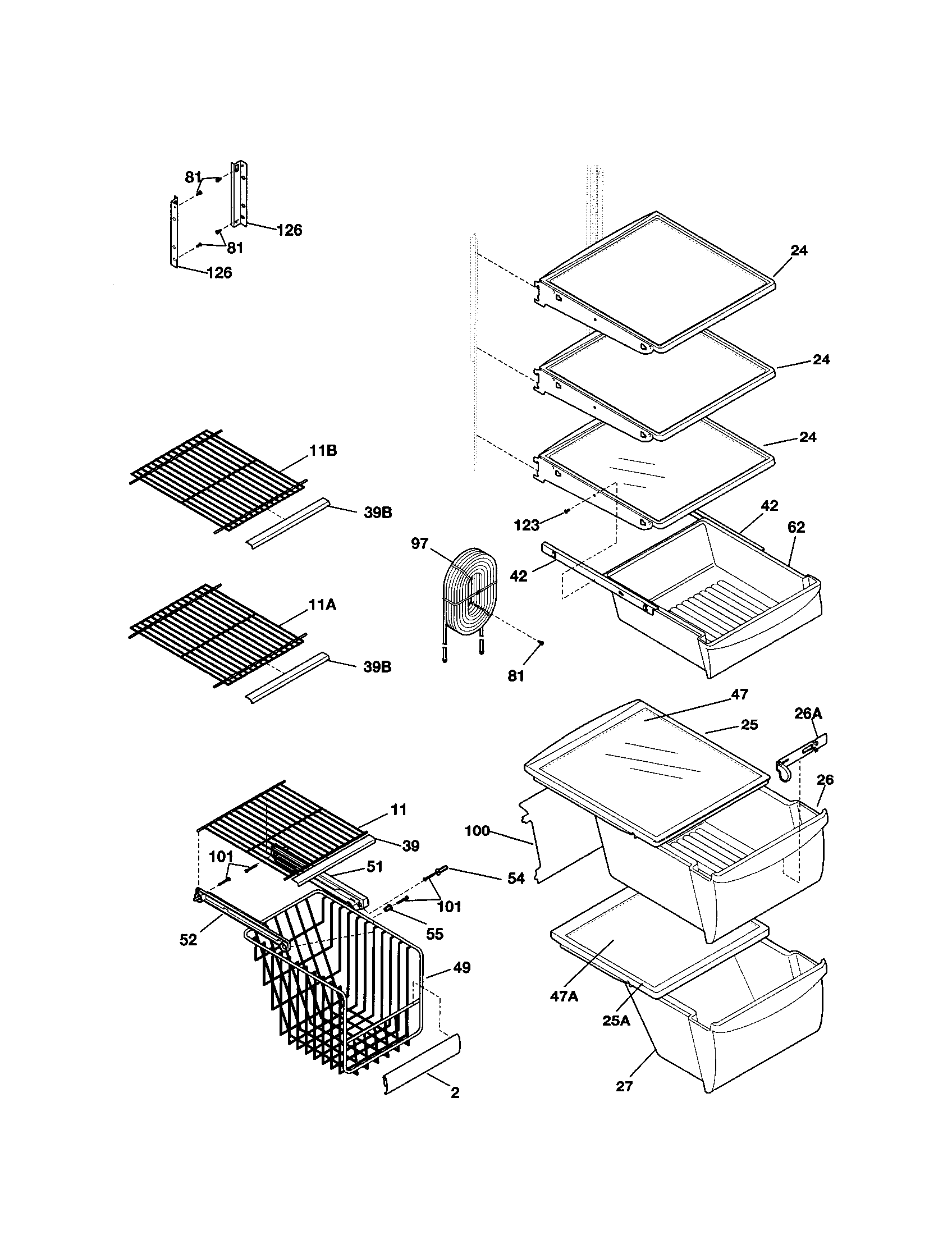 Frigidaire FRS26KR4AQ1 shelves diagram