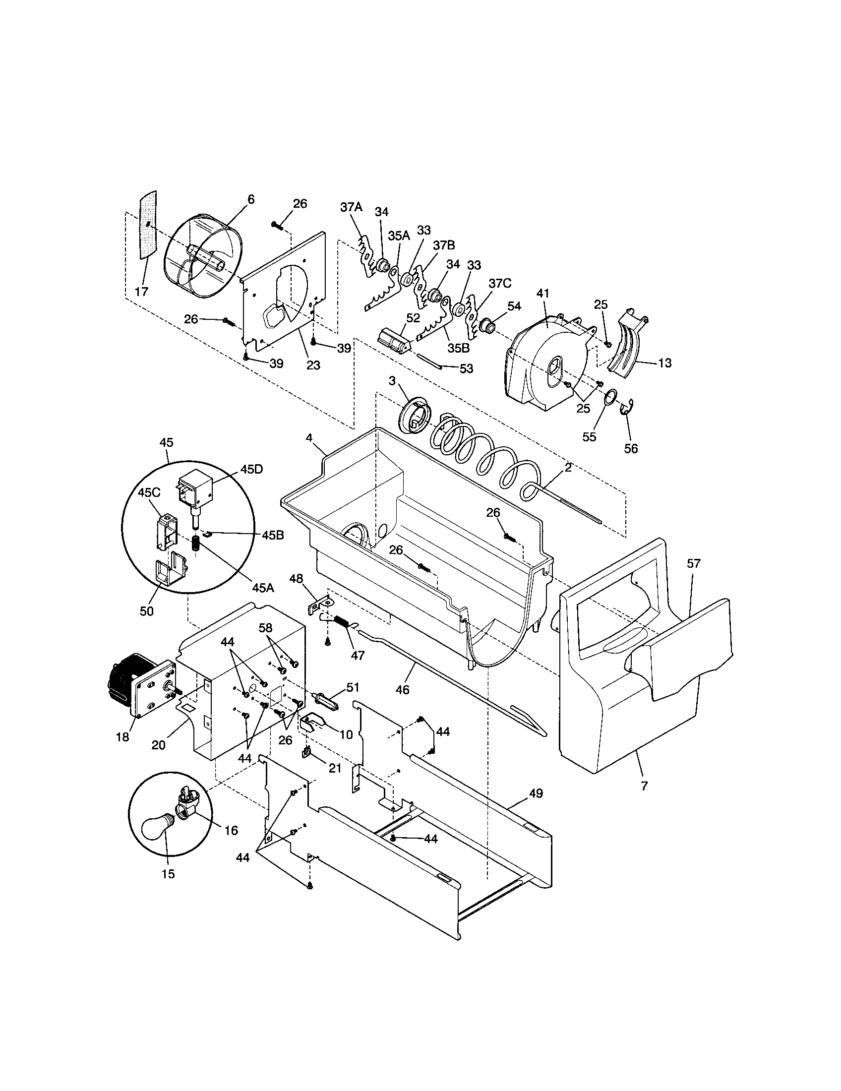 Frigidaire FRS26KR4AQ1 ice container diagram