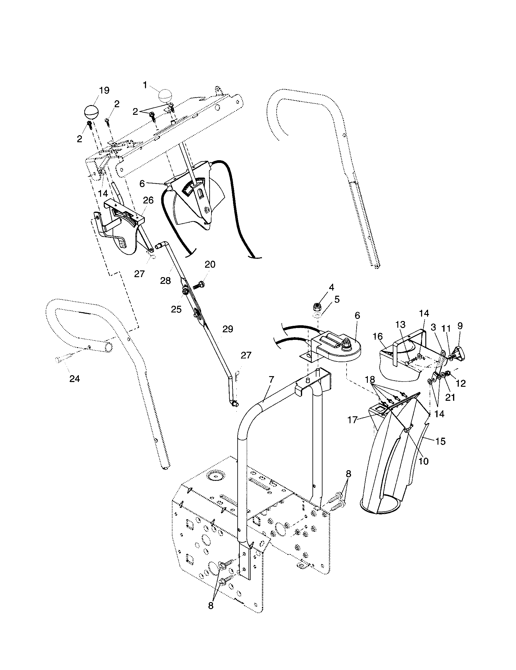 Husqvarna 10527STE control panel/discharge chute diagram