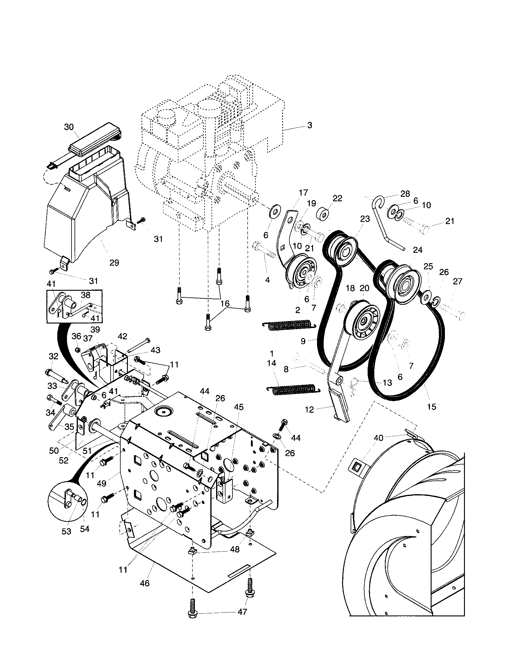 Husqvarna 10527STE chassis/engine/pulleys diagram