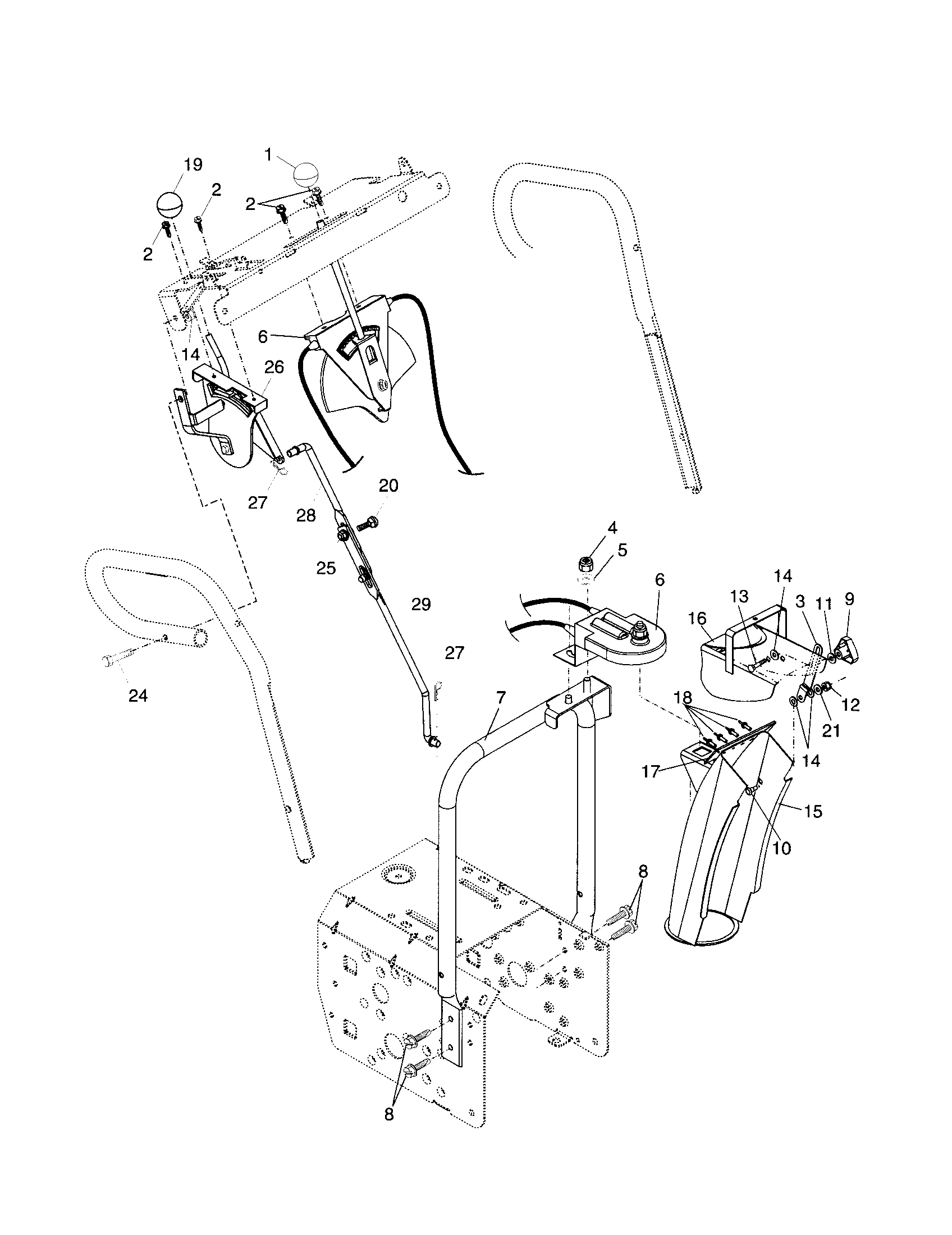 Husqvarna HL524STA control panel/discharge chute diagram
