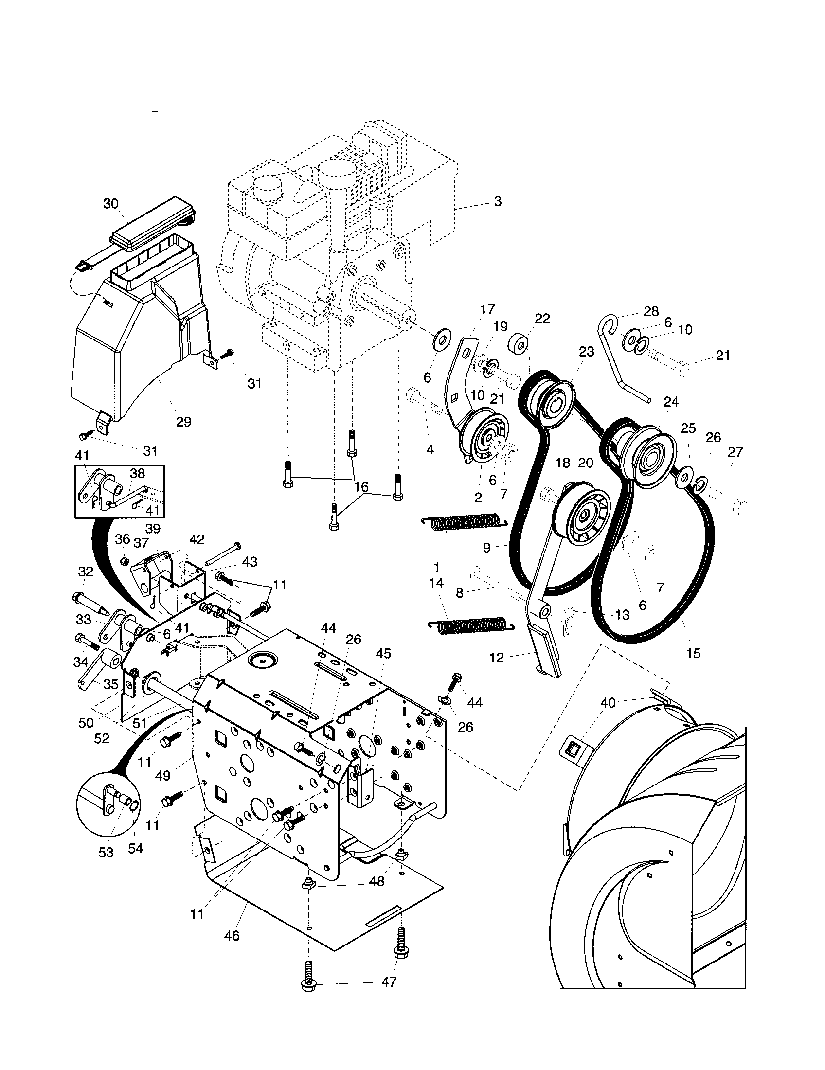 Husqvarna HL524STA chassis/engine/pulleys diagram