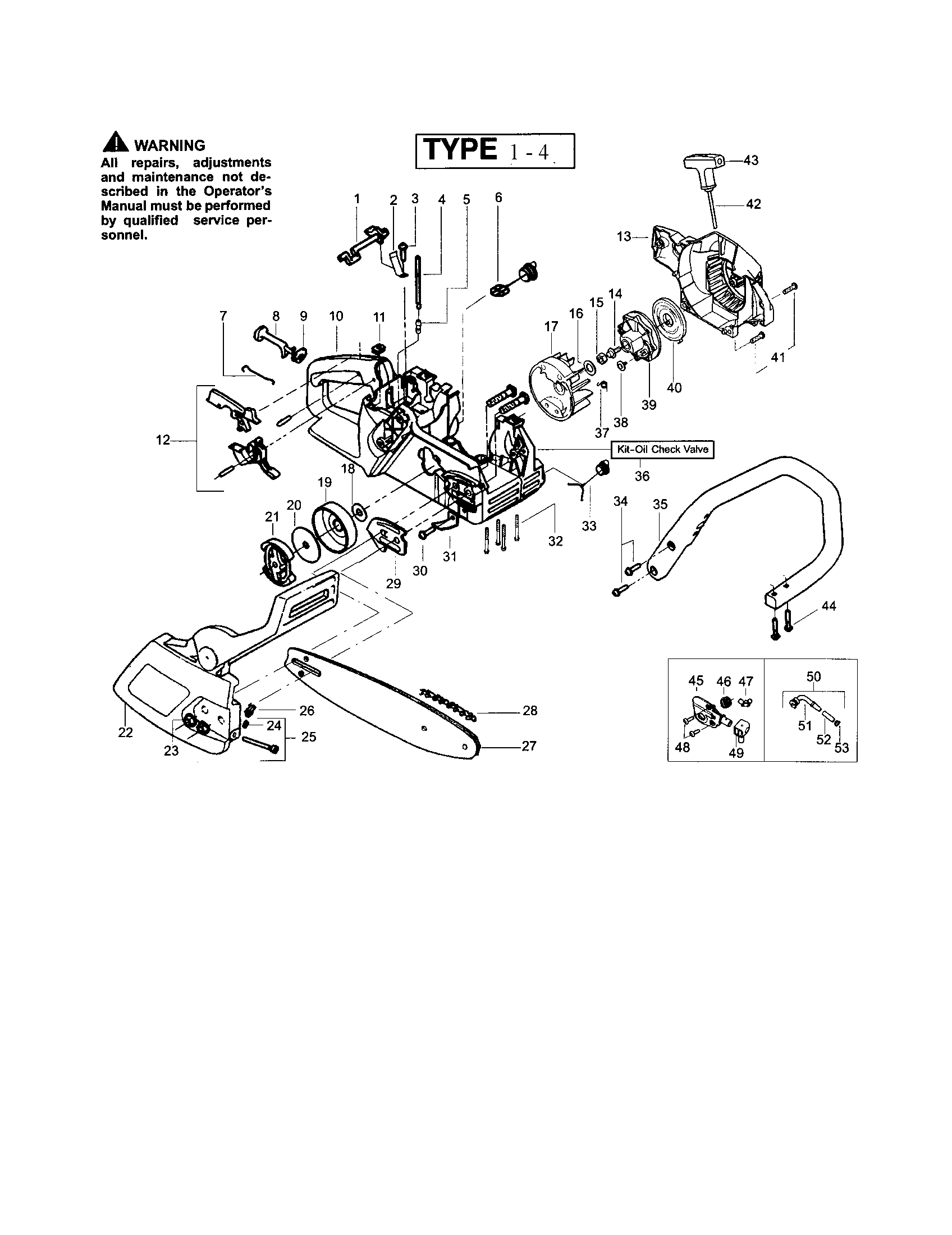 Poulan 2155 TYPE 1-4 chain/bar/fan housing diagram