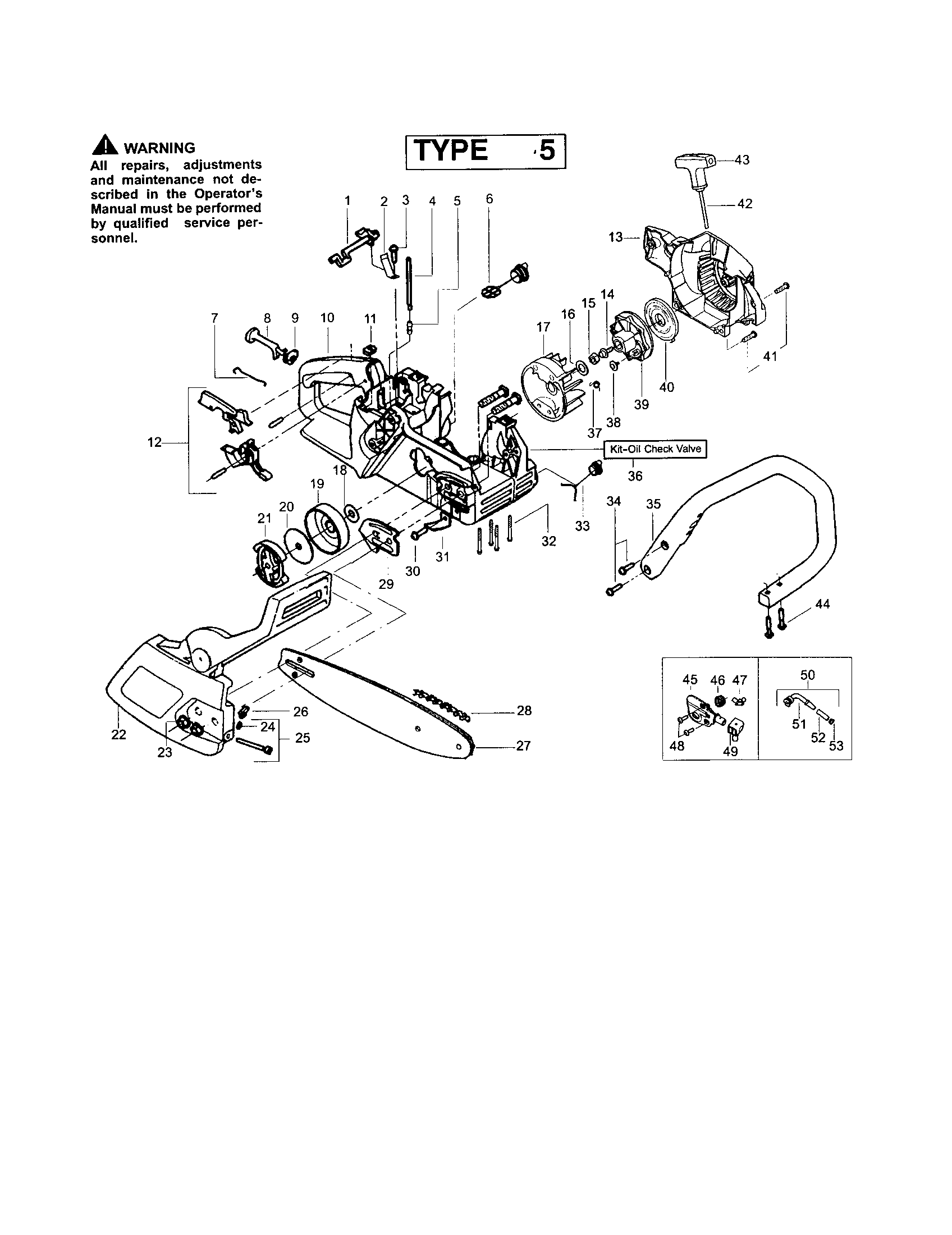 Poulan 2155 TYPE 5 chain/bar/handle/fan housing diagram