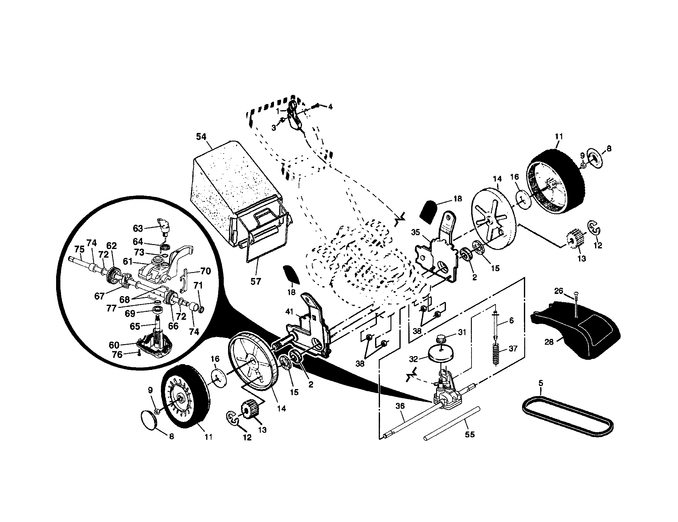 Craftsman 917378891 wheels/tires/bag diagram