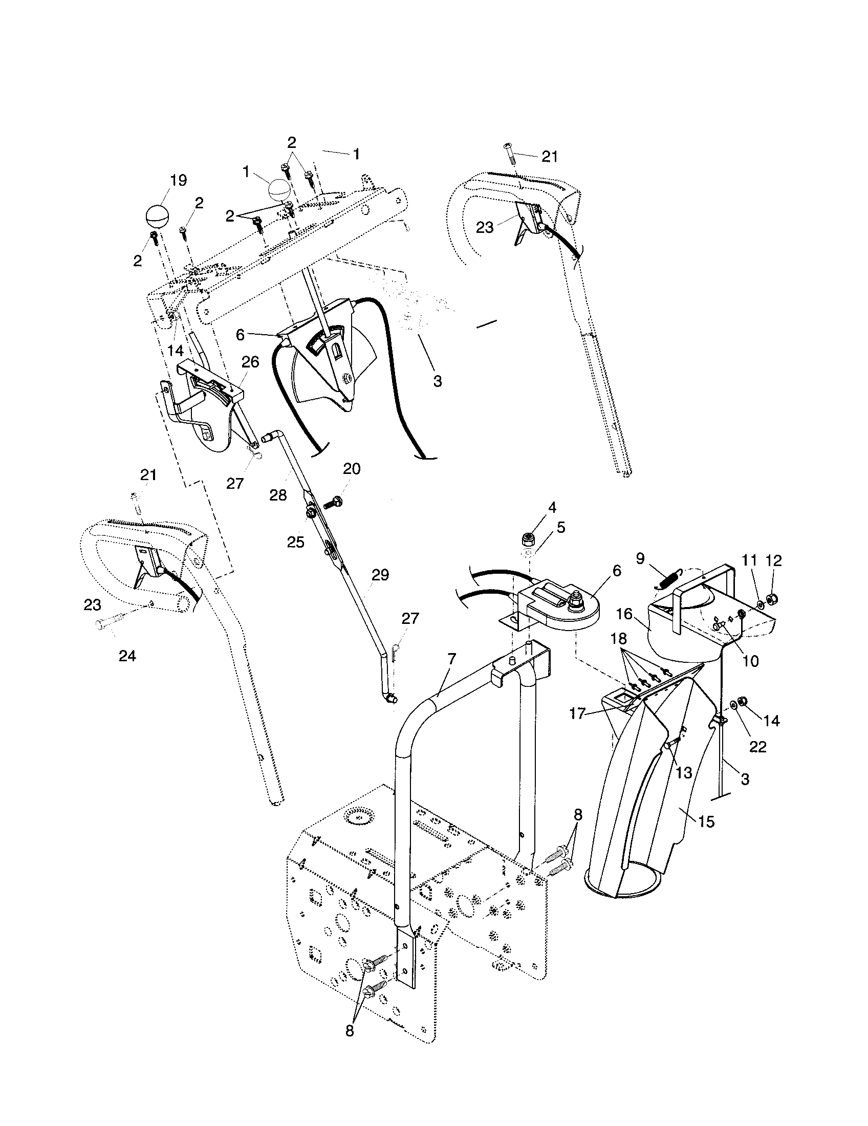 Poulan PP927ESB control panel/discharge chute diagram