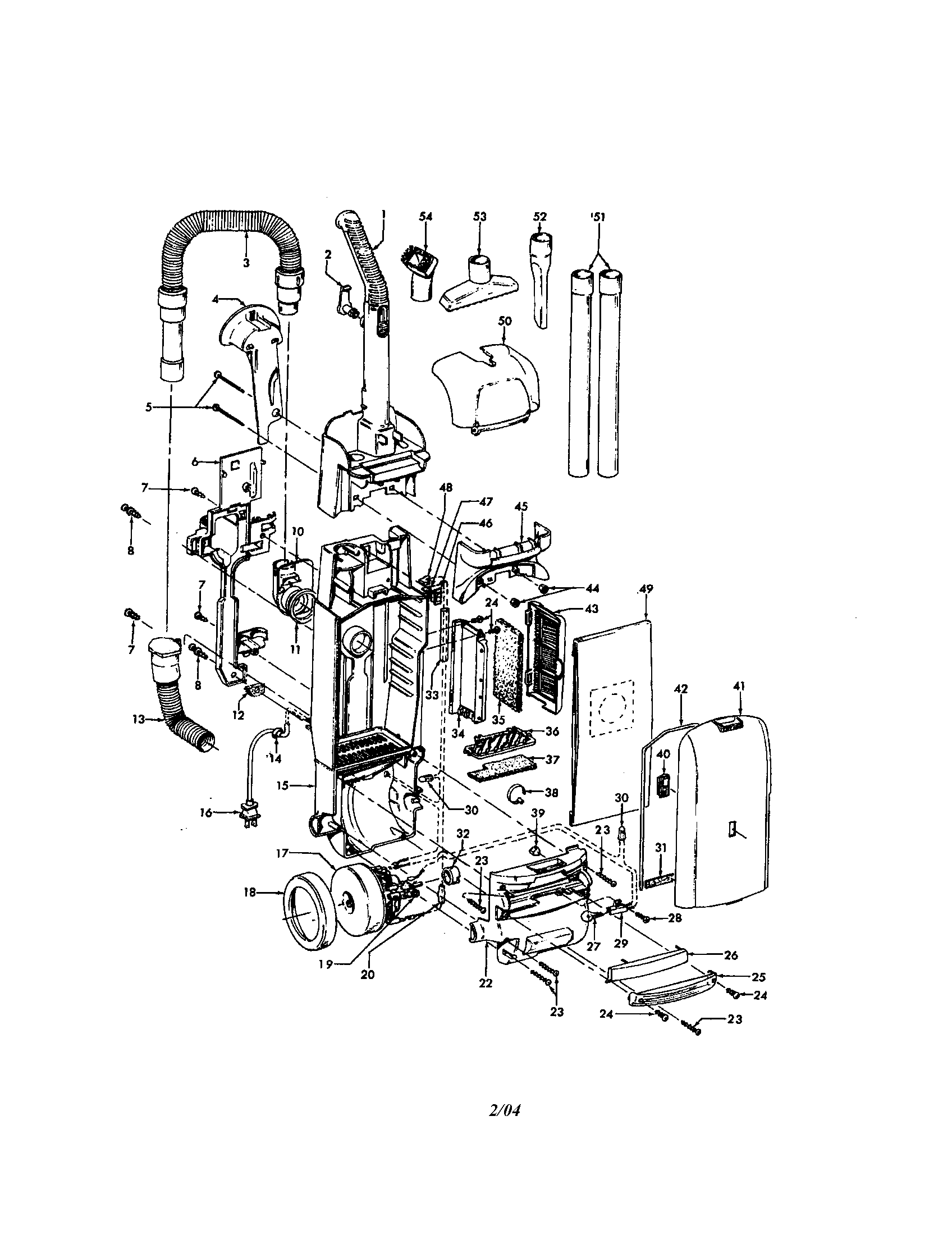 Hoover U5435-940 handle/bag housing and cover diagram