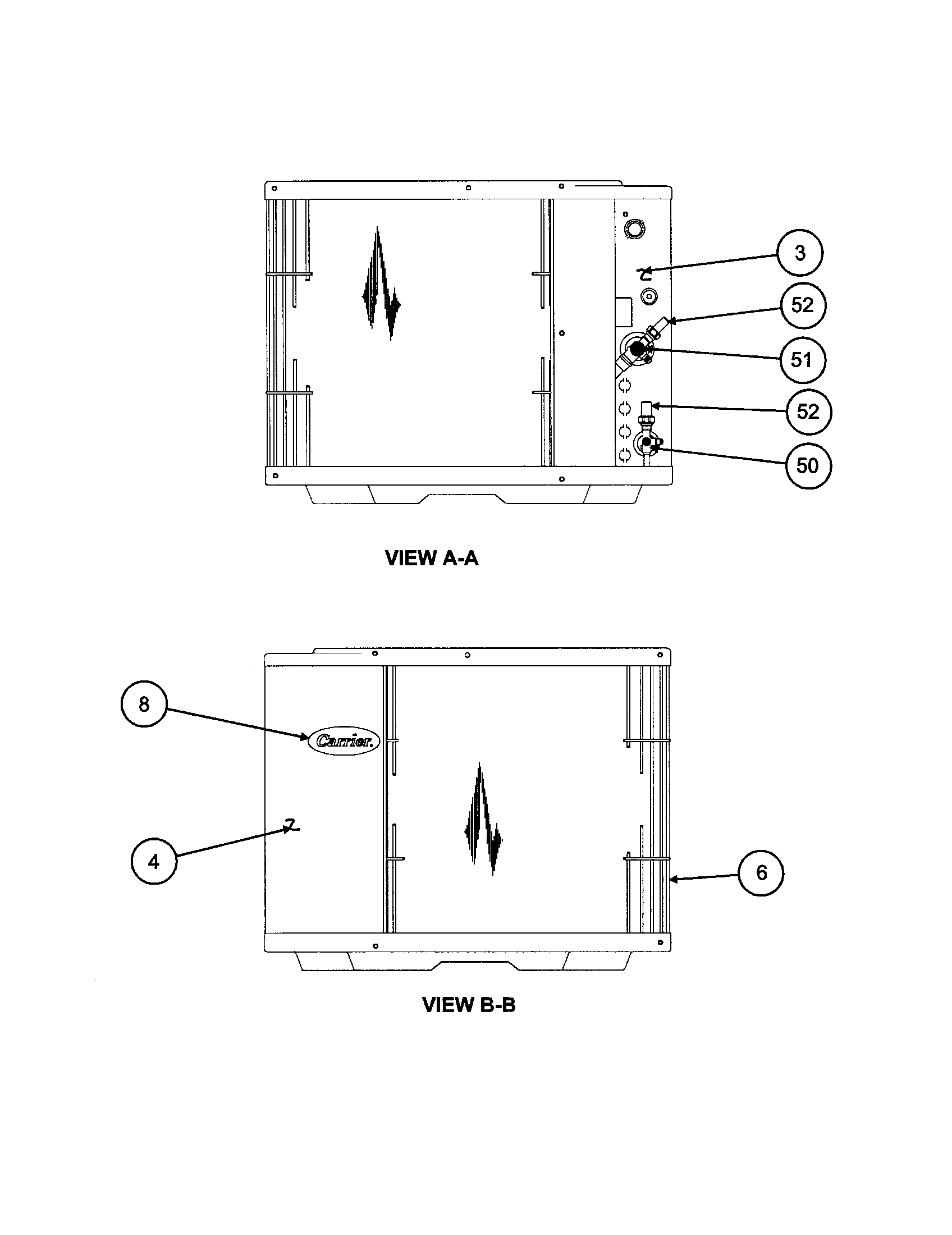 Carrier 38YKC036 SERIES330 inlet grille / service panel diagram