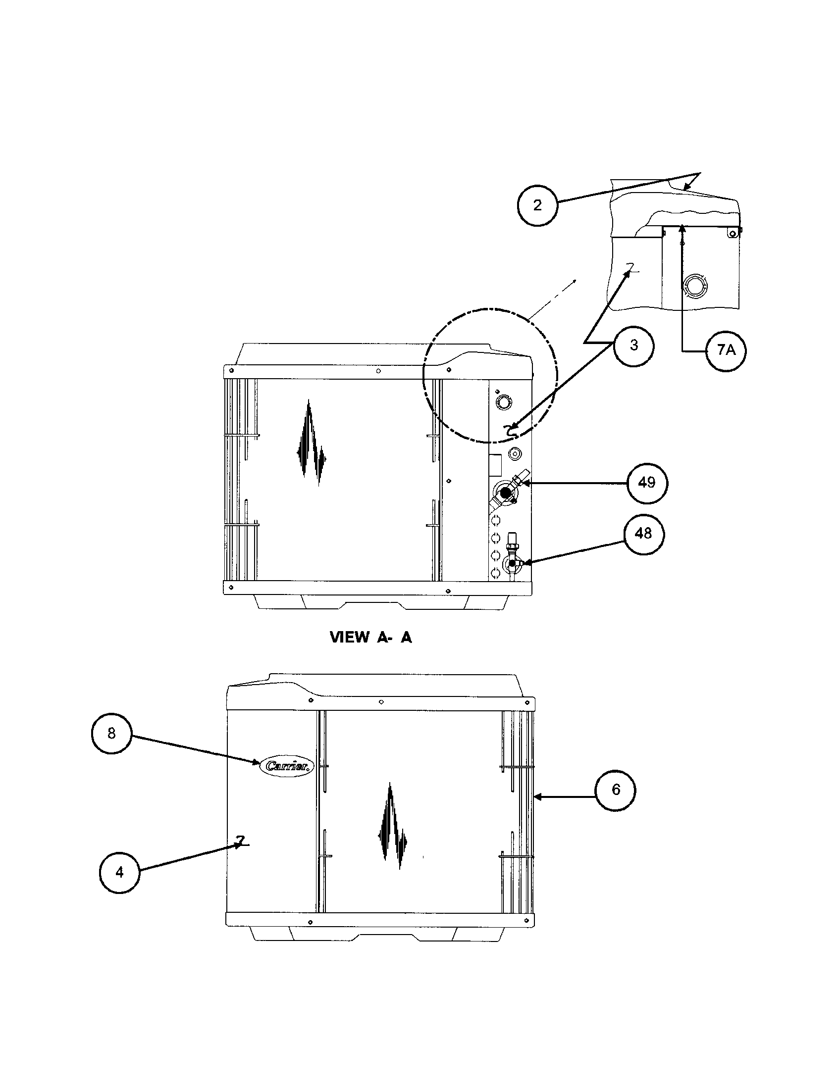 Carrier 38TZA024 SERIES330 inlet grille / service panel diagram
