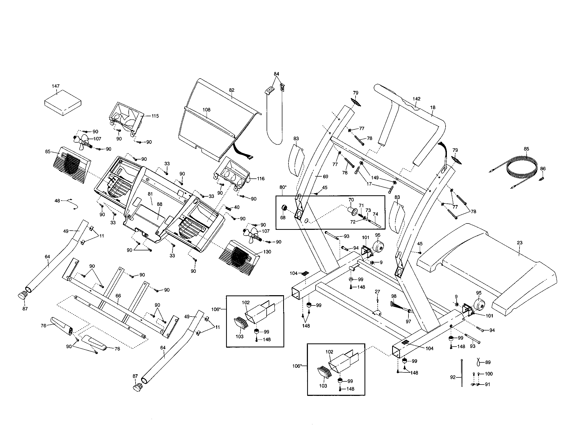 NordicTrack 831294140 console/rails/motor hood diagram