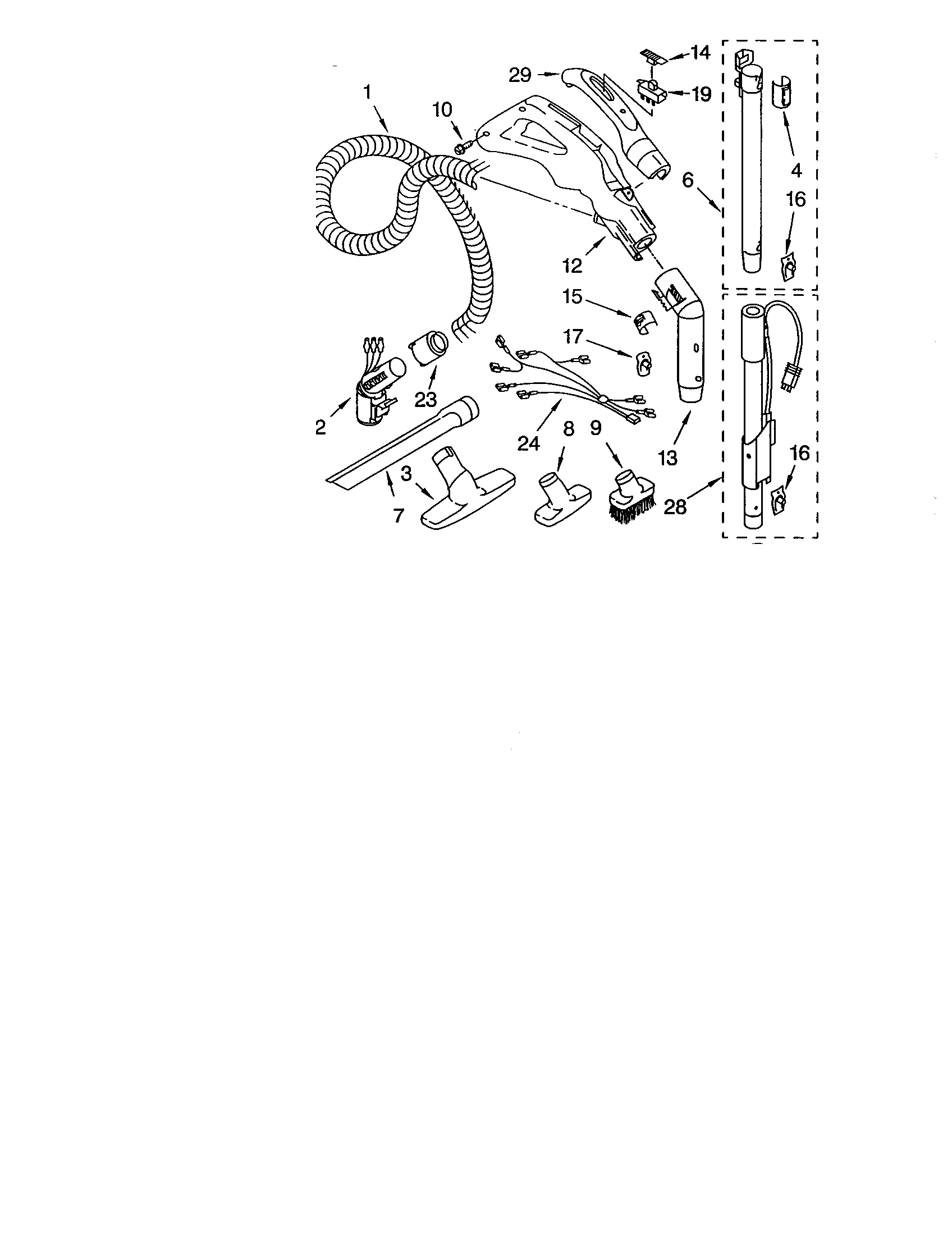 Kenmore 11623512302 hose and attachment diagram