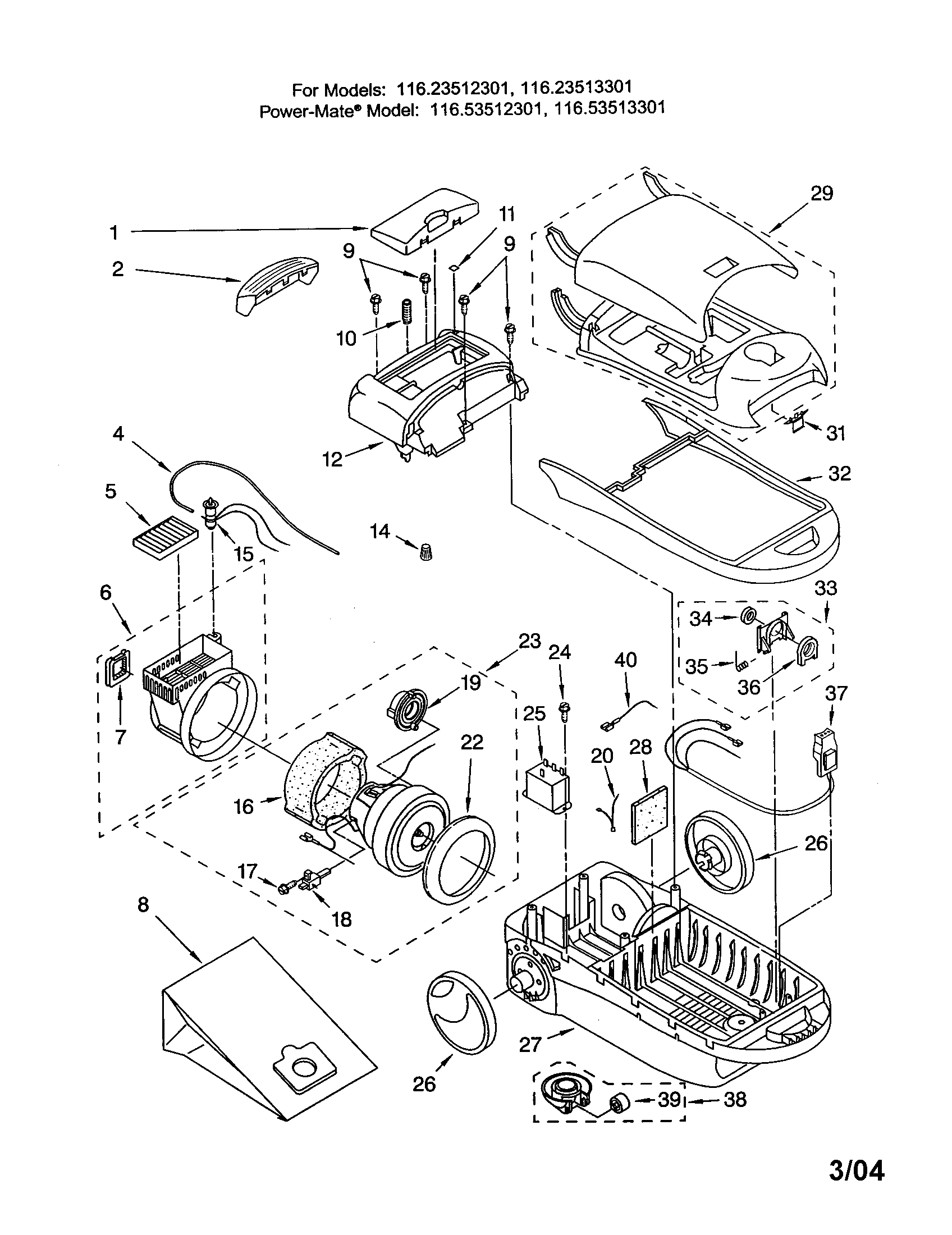 Kenmore 11623513301 canopy/bag diagram