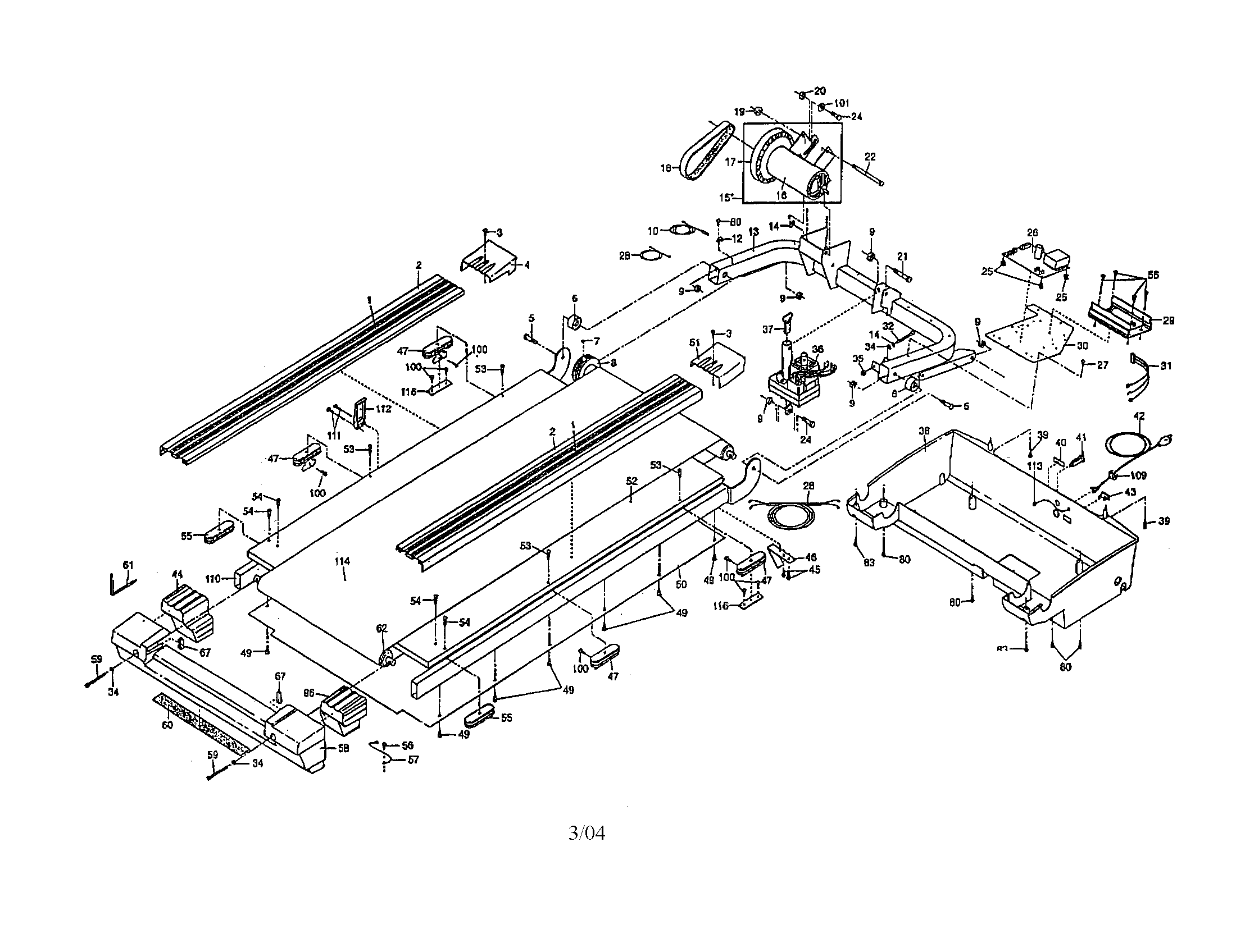 NordicTrack NTTL11992 walking belt/motor/belly pan diagram
