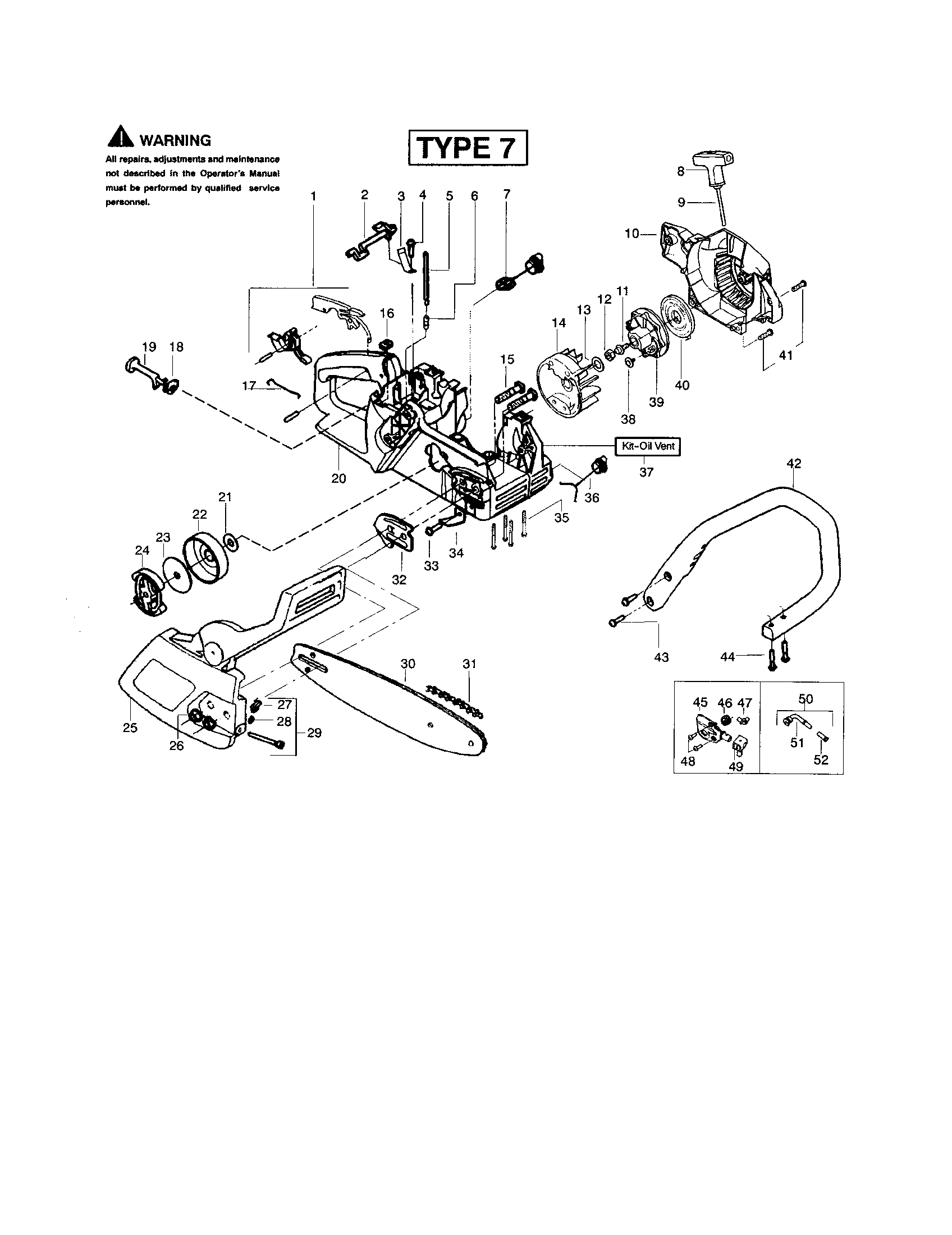 Poulan 1975 TYPE 7 chain/bar/fan housing diagram