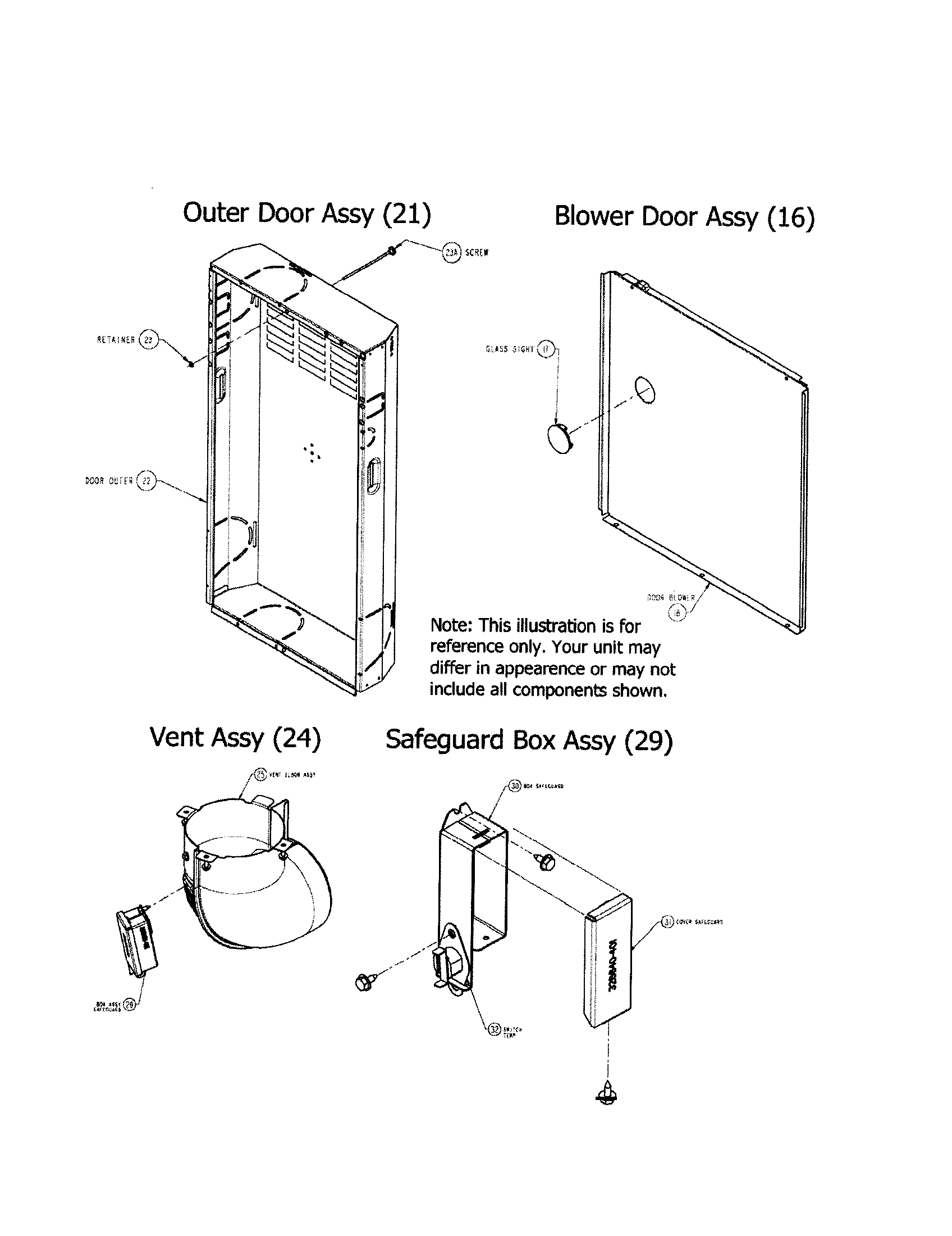 Carrier 58DLA11010016 outer/blower door/vent/safeguard diagram