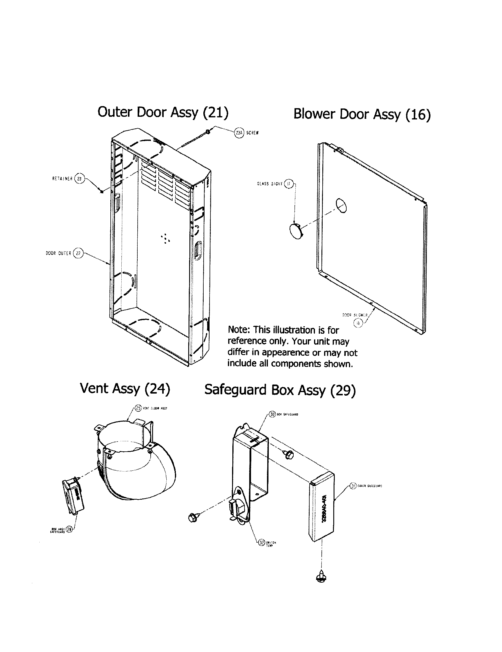 Carrier 58DLX07010016 outer/blower door/vent/safeguard diagram