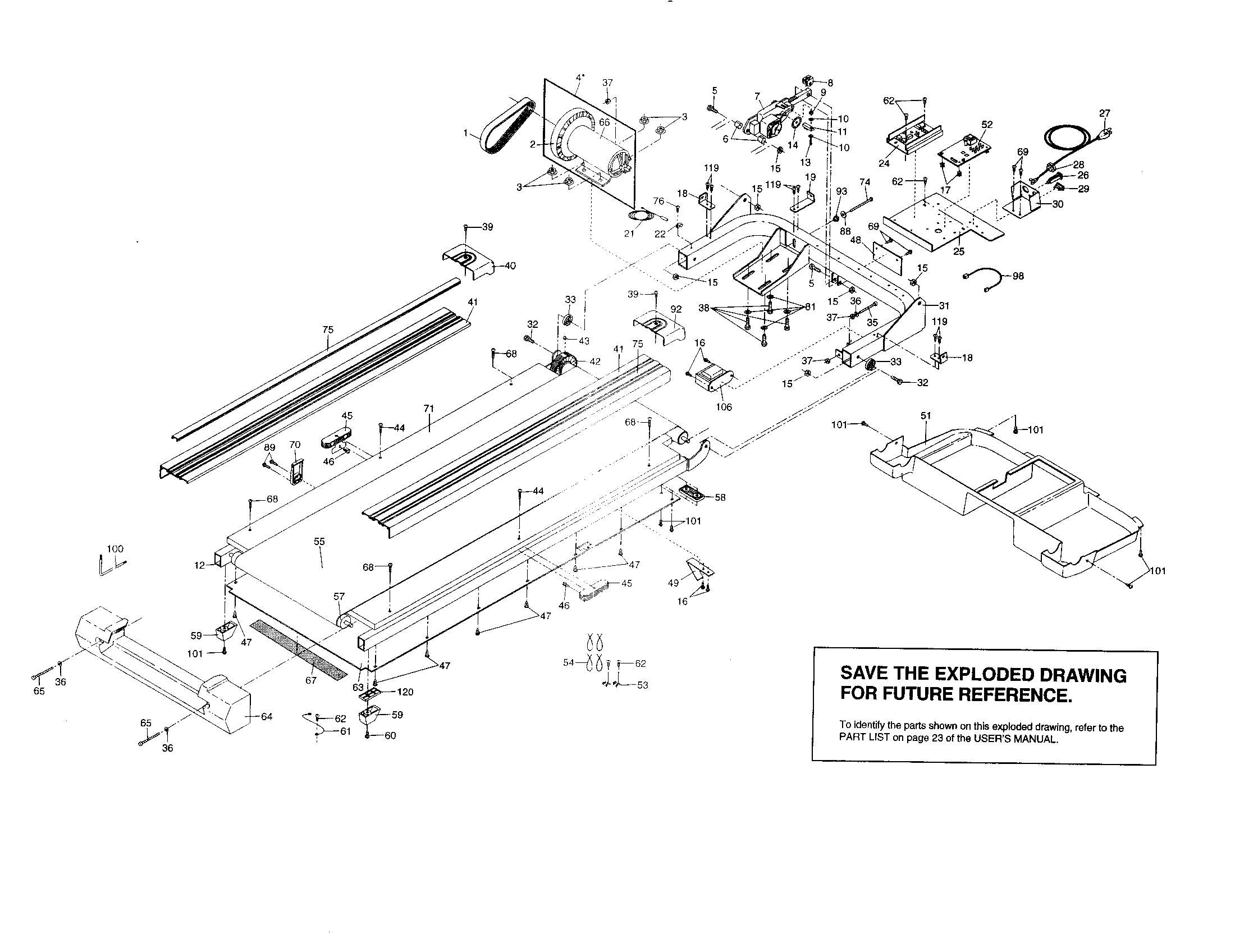 Proform 831299271 walking belt/motor/belly pan diagram