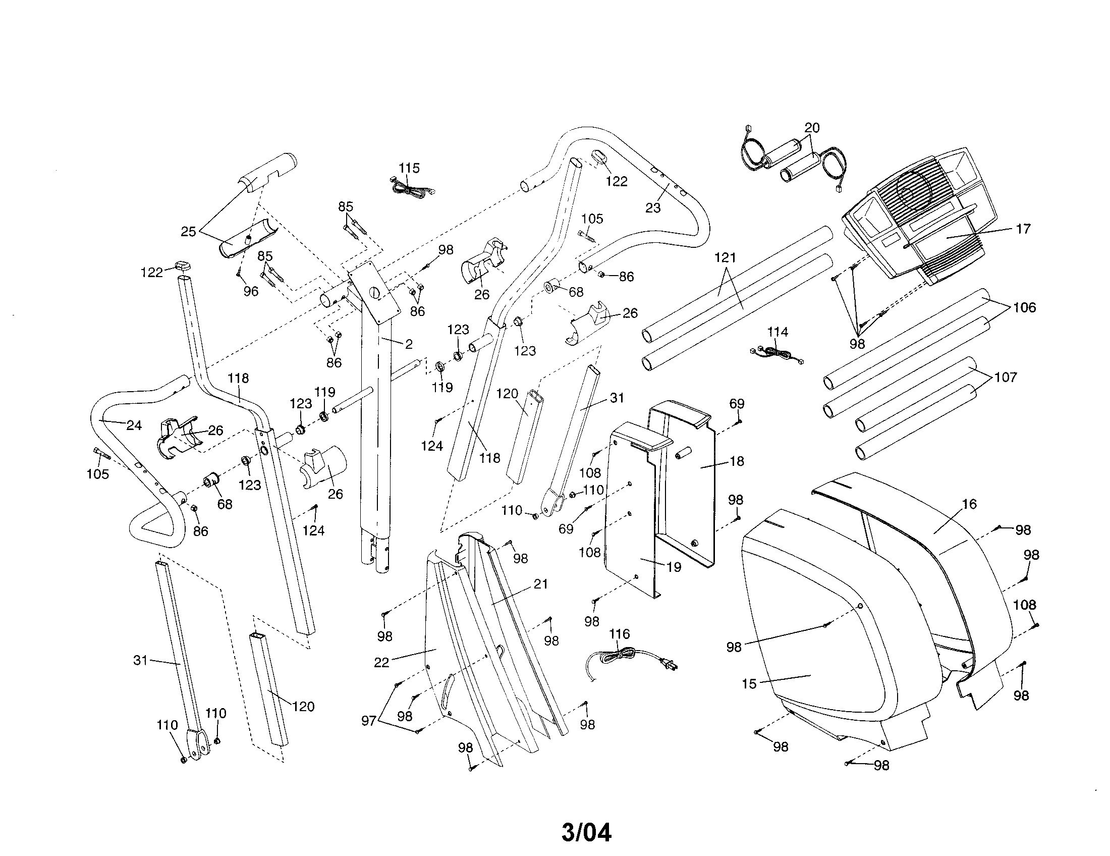NordicTrack NEL09940 handrails/console/sideshields diagram