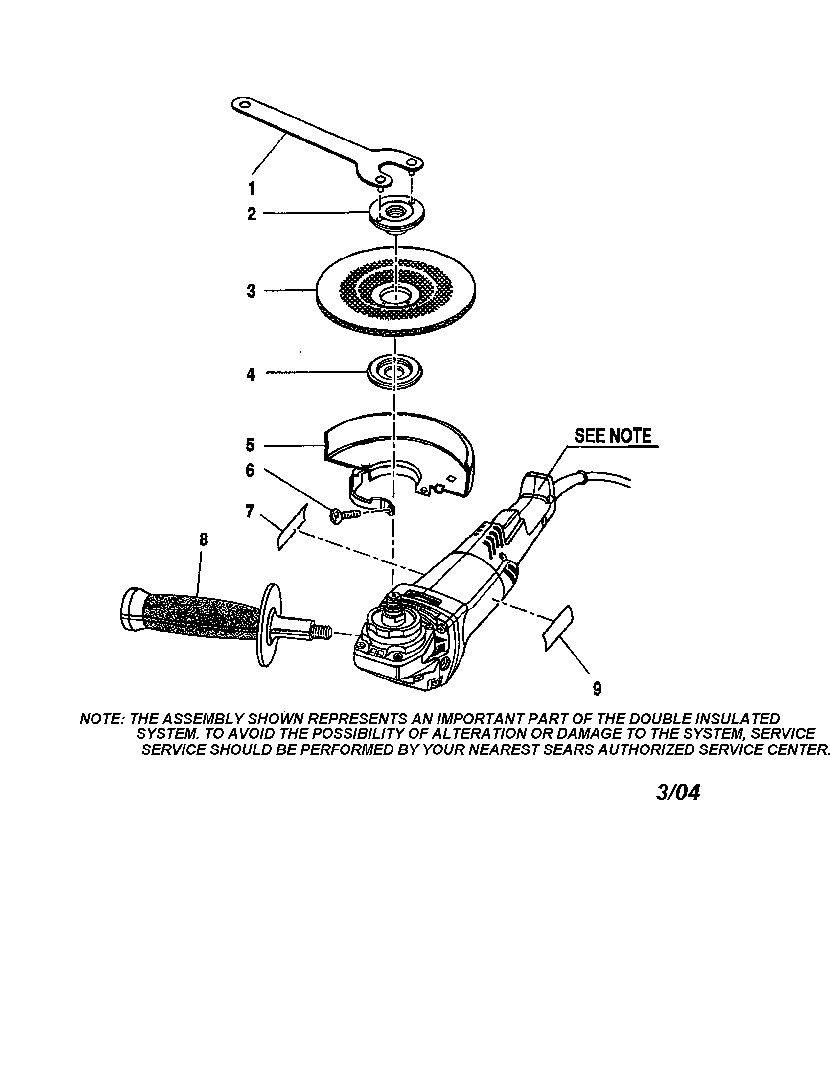Ryobi AG451 wrench/wheel guard/grinding wheel diagram