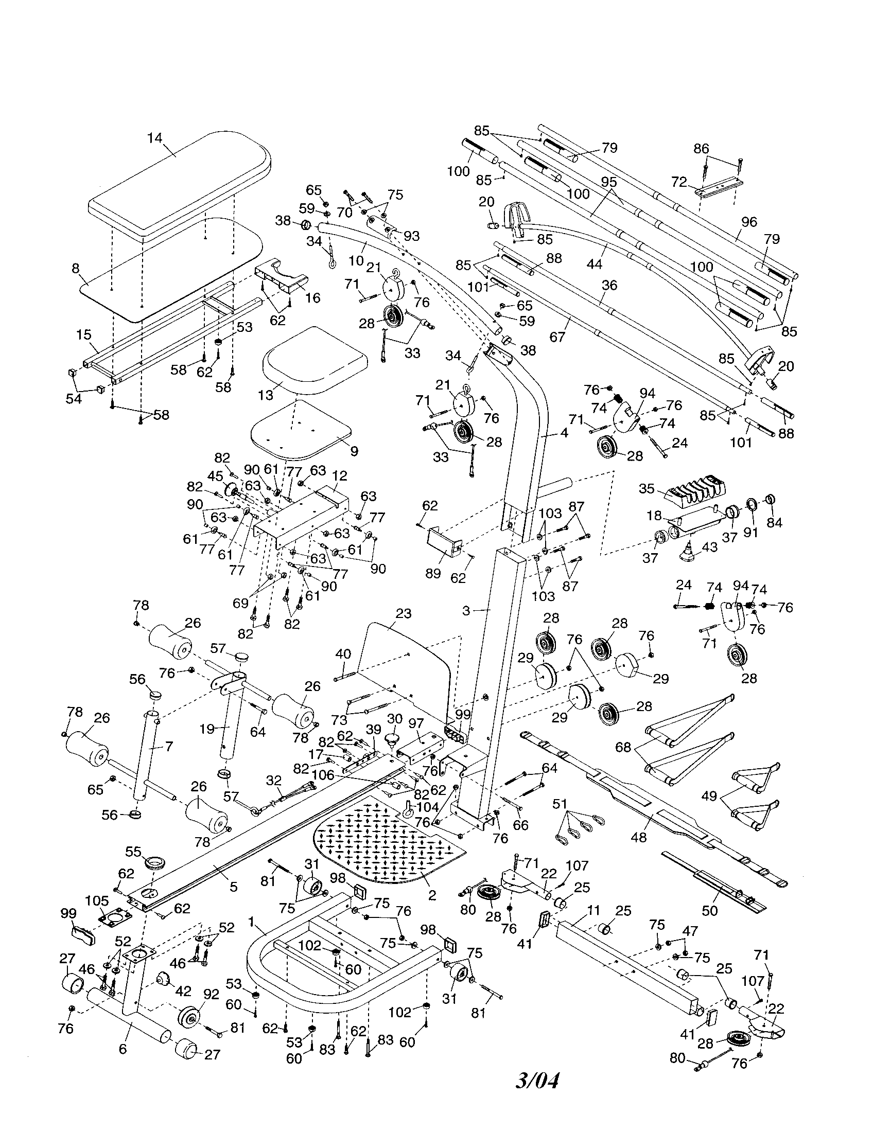 Weider WESY59832 backrest/frame/seat diagram
